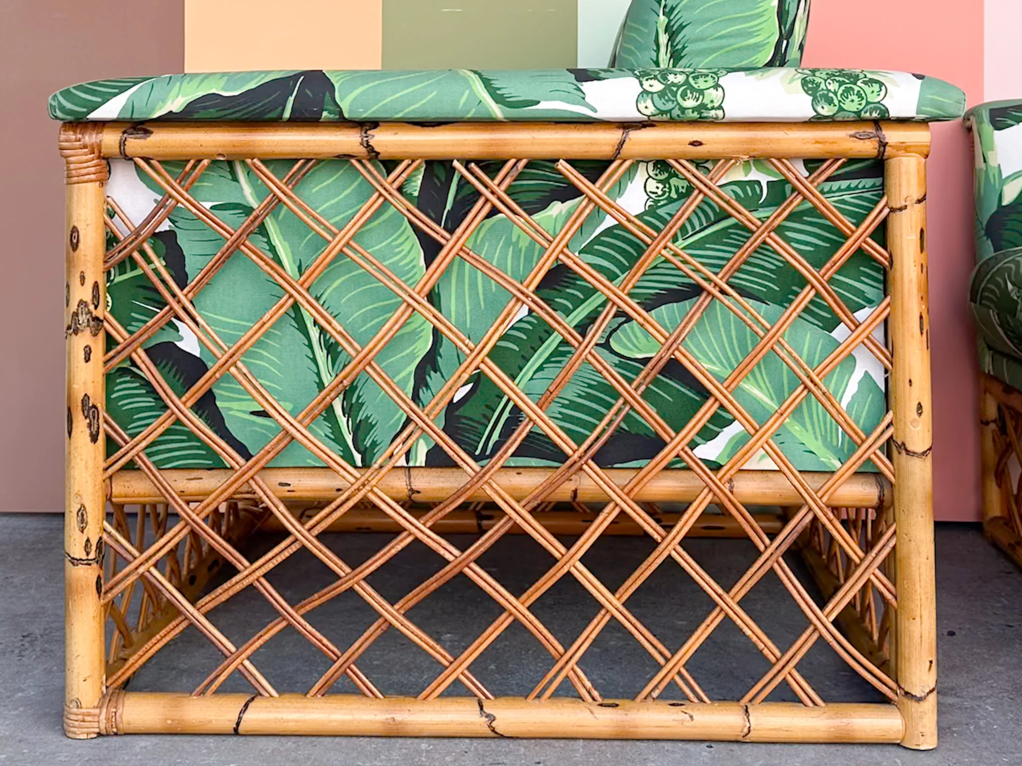 Pair of Rattan and Upholstered Palm Print Club Chairs - Image 11
