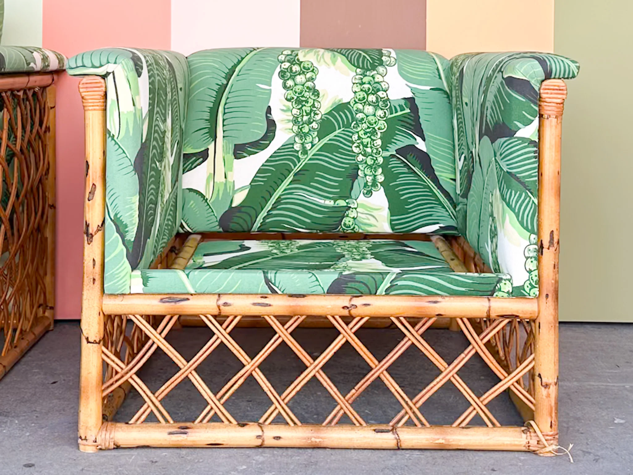 Pair of Rattan and Upholstered Palm Print Club Chairs - Image 12