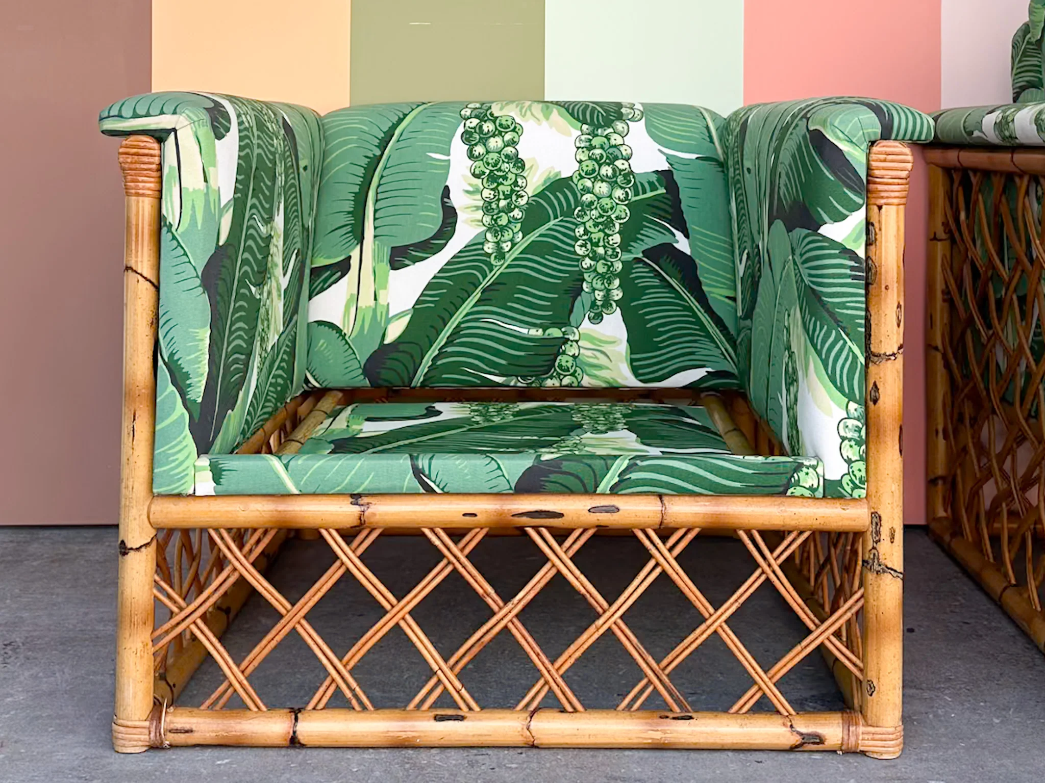Pair of Rattan and Upholstered Palm Print Club Chairs - Image 13