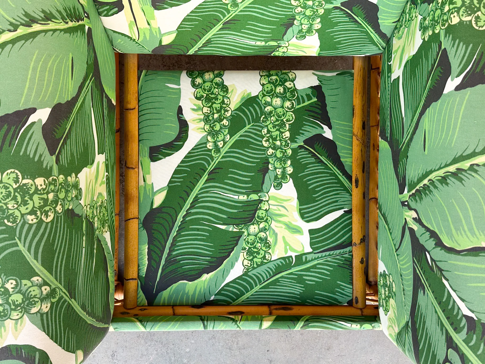 Pair of Rattan and Upholstered Palm Print Club Chairs - Image 14