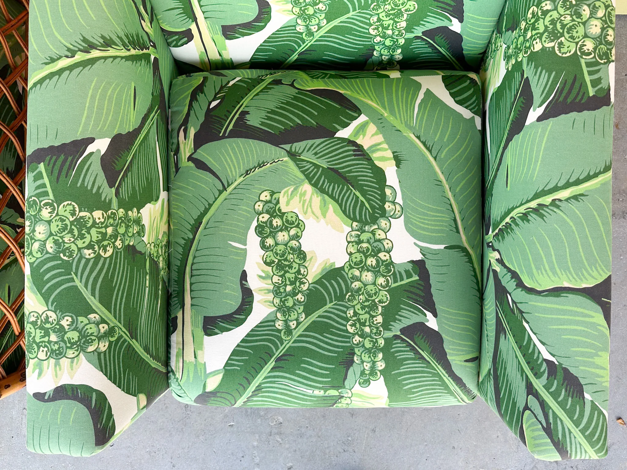 Pair of Rattan and Upholstered Palm Print Club Chairs - Image 15