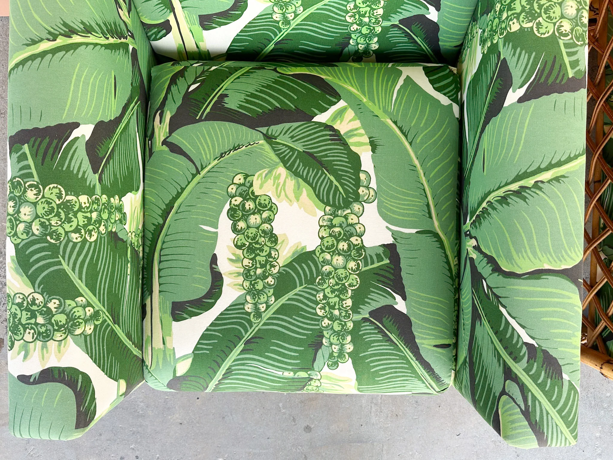Pair of Rattan and Upholstered Palm Print Club Chairs - Image 17