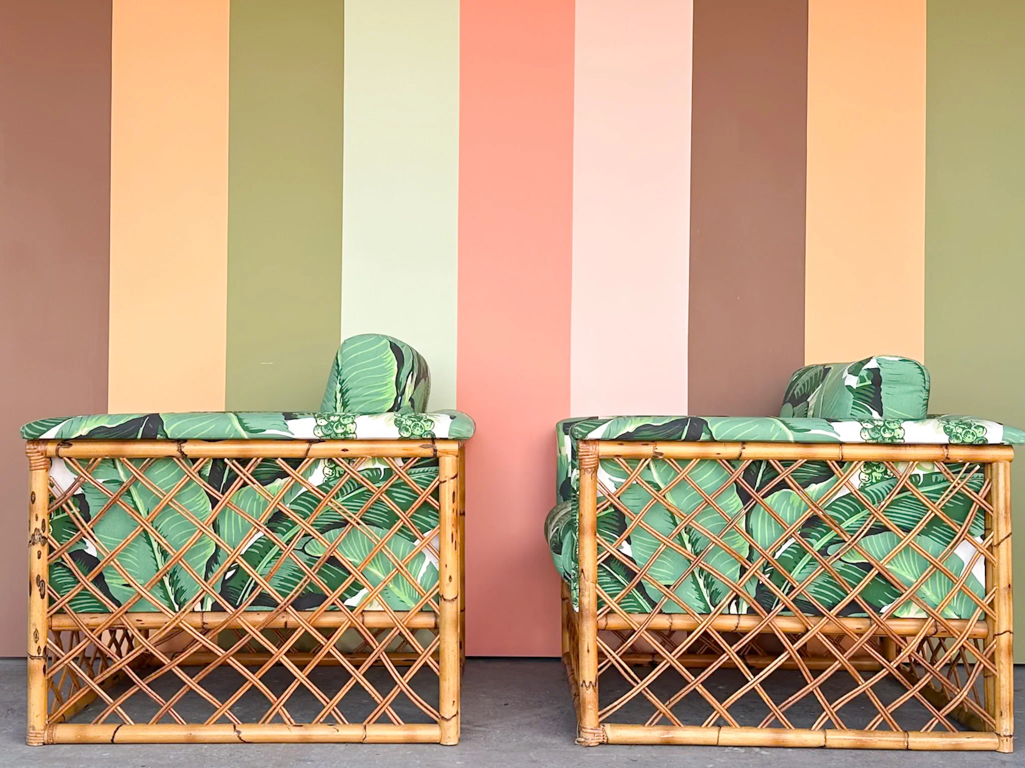 Pair of Rattan and Upholstered Palm Print Club Chairs - Image 4