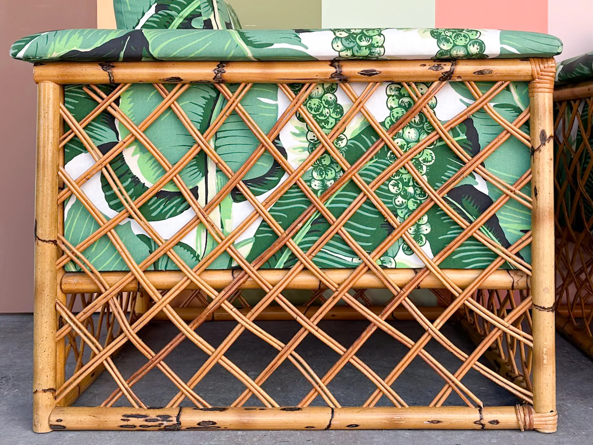 Pair of Rattan and Upholstered Palm Print Club Chairs - Image 7