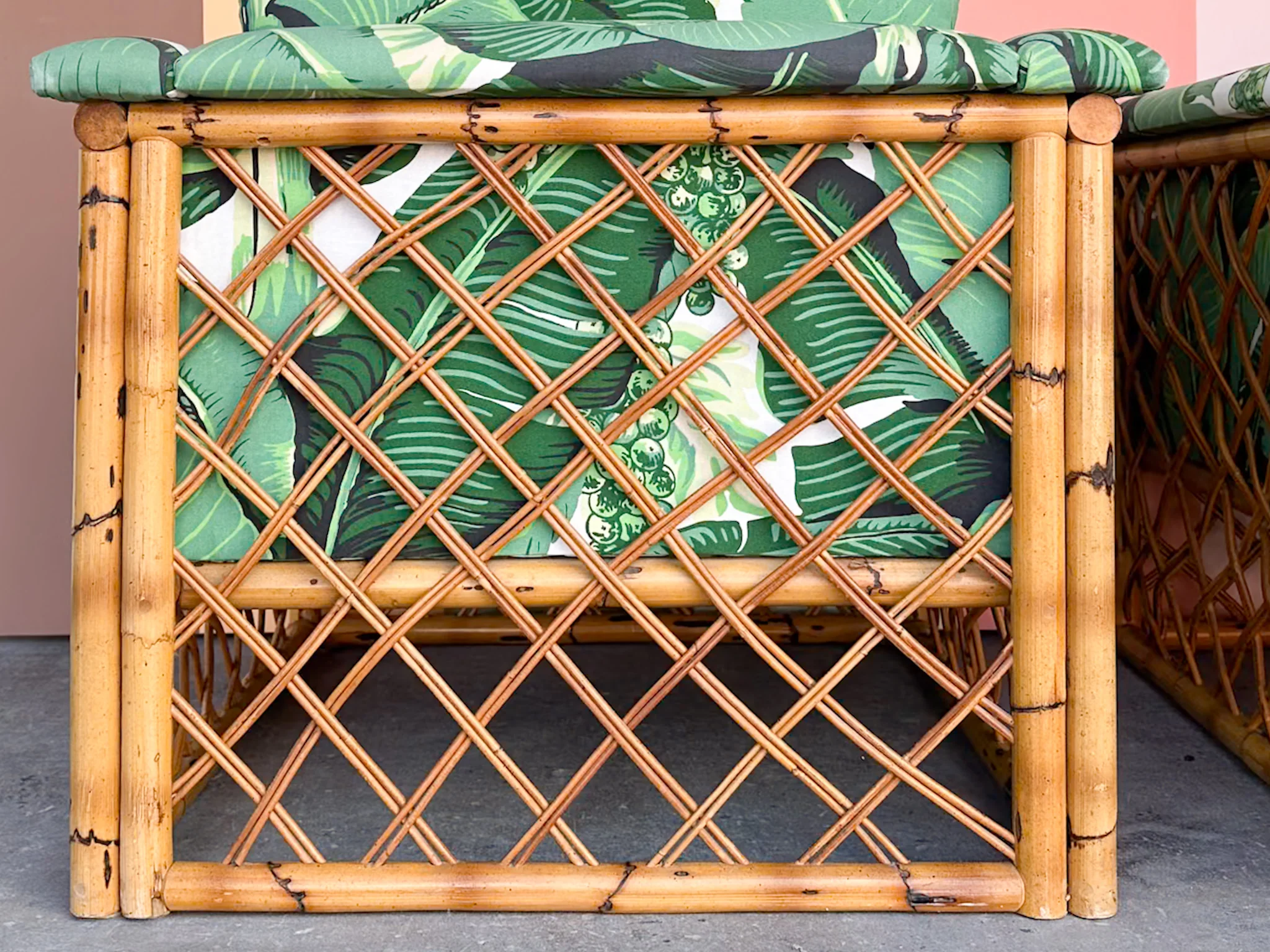 Pair of Rattan and Upholstered Palm Print Club Chairs - Image 9