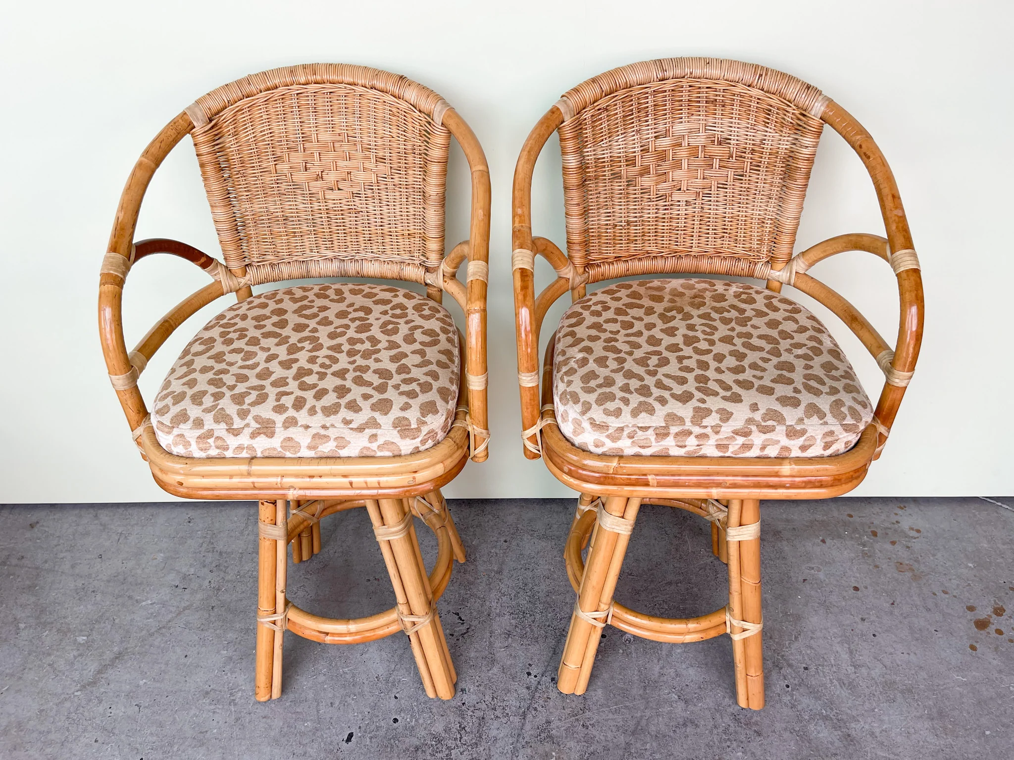 Pair of Cheetah Rattan Bar Stools - Image 7