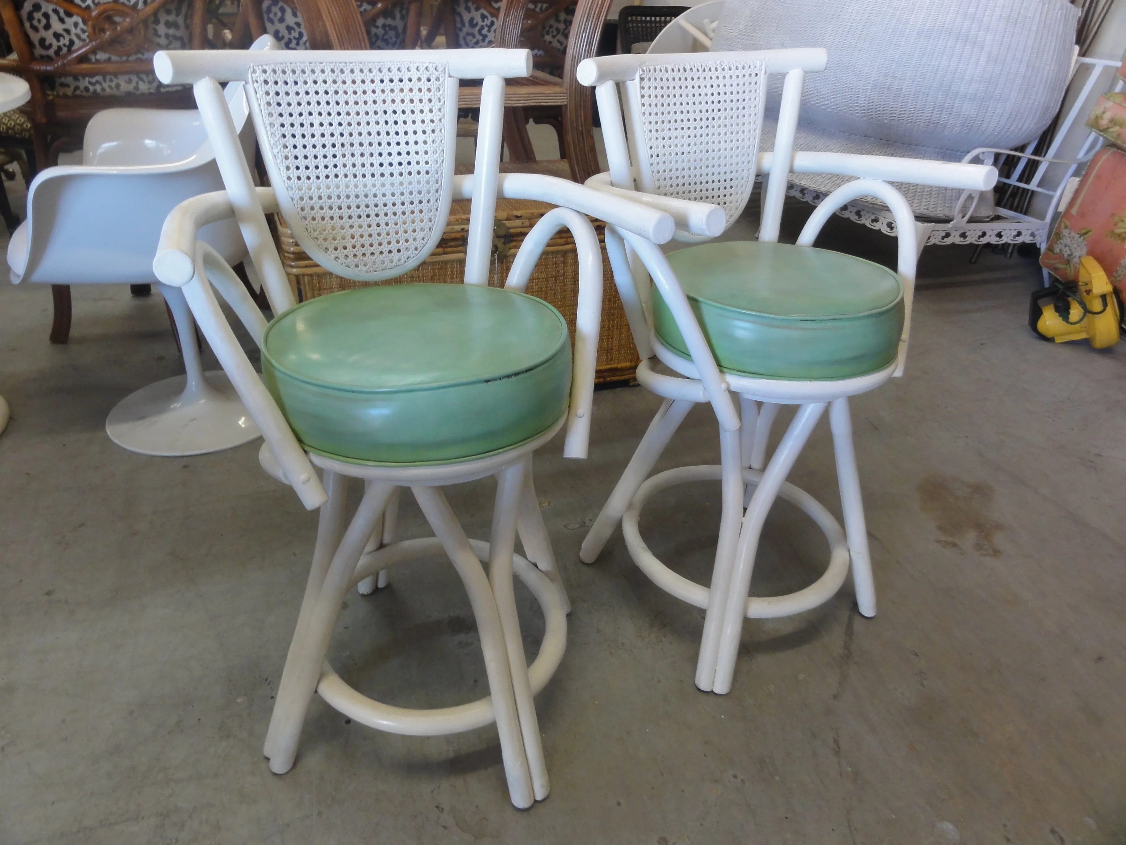 Pair of Rattan & Cane Bar Stools - Image 2