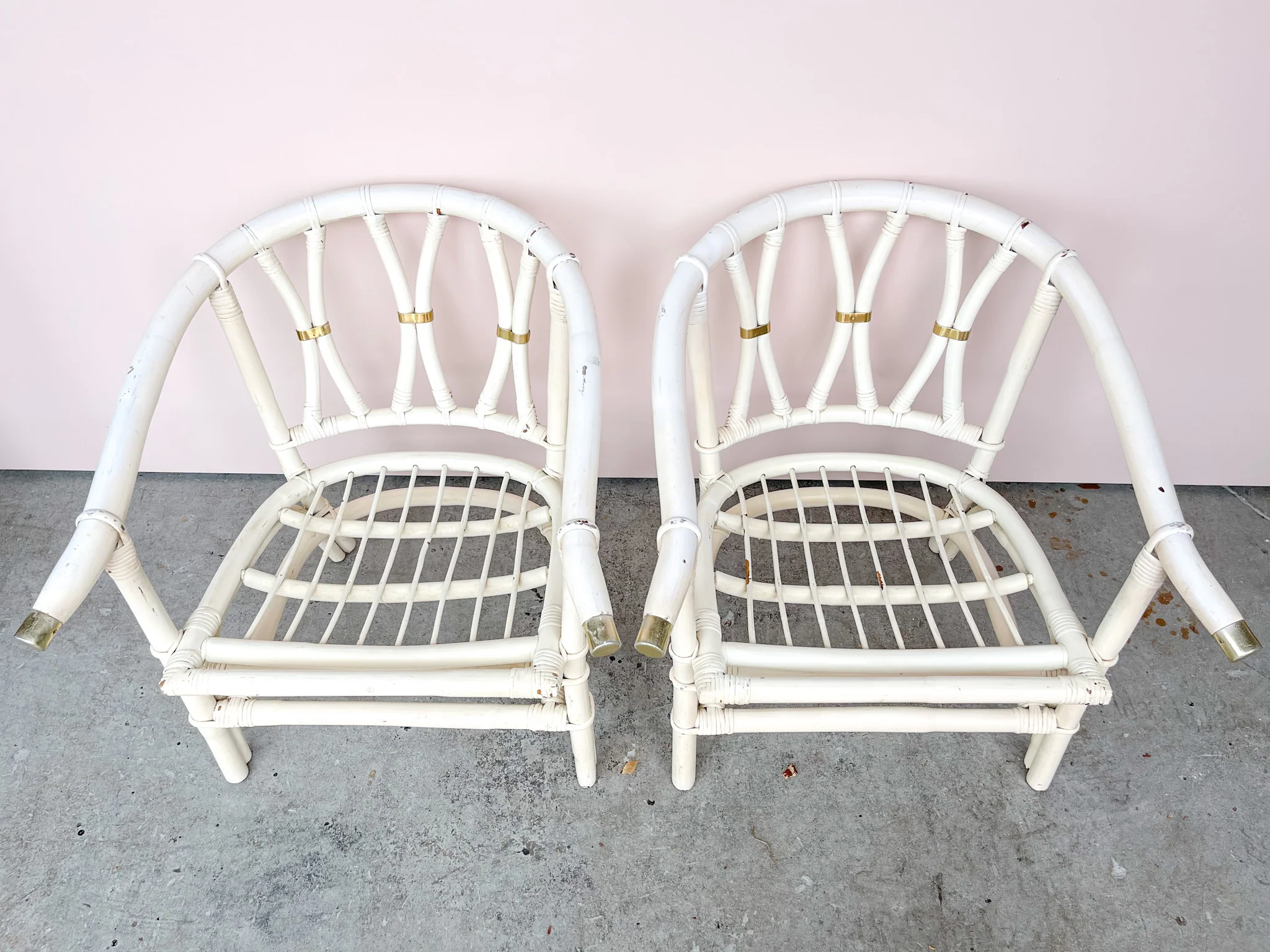 Pair of Rattan Chairs with Brass Detail - Image 2