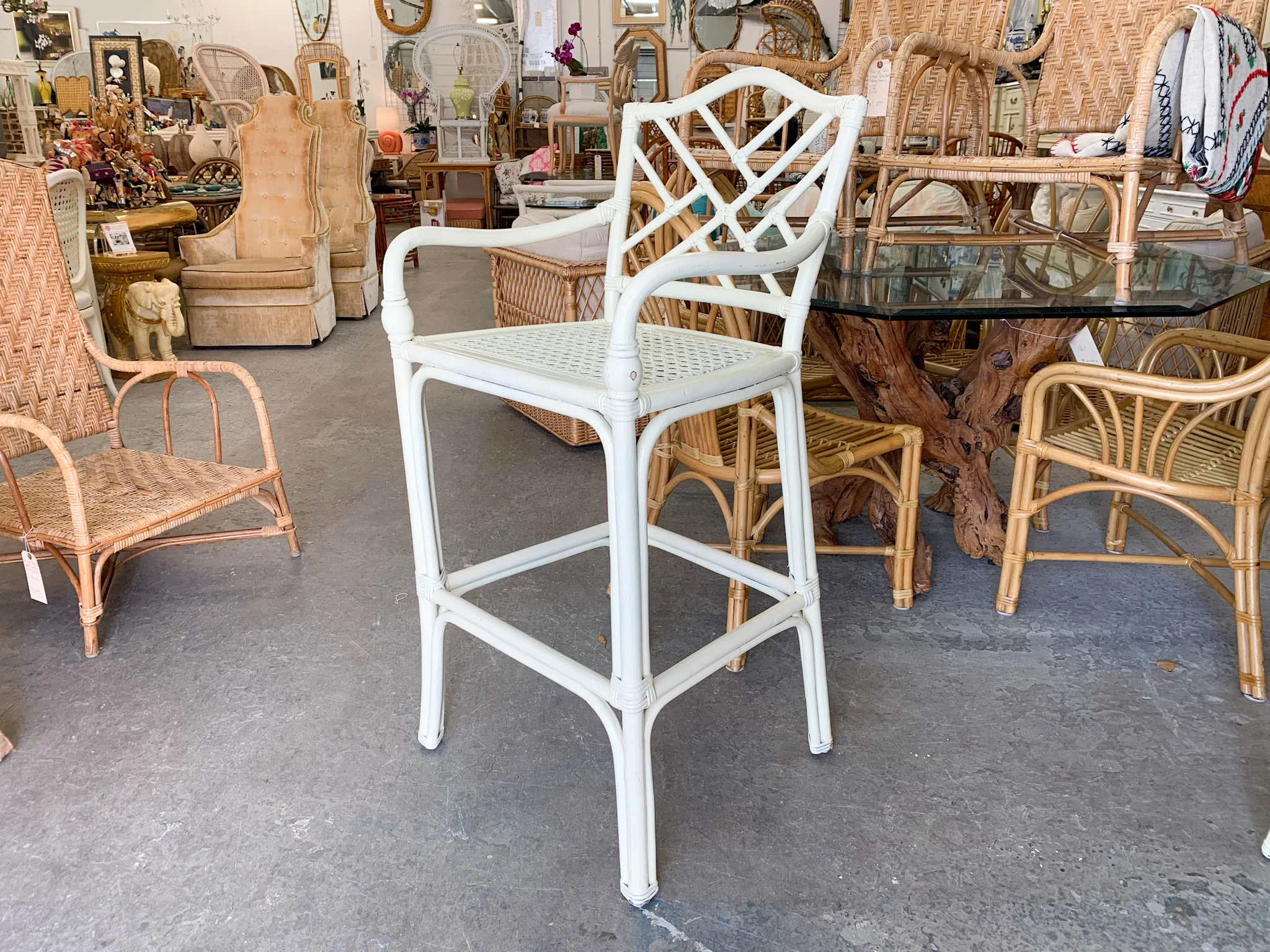 Pair of Rattan Chippendale and Cane Bar Stools - Image 4