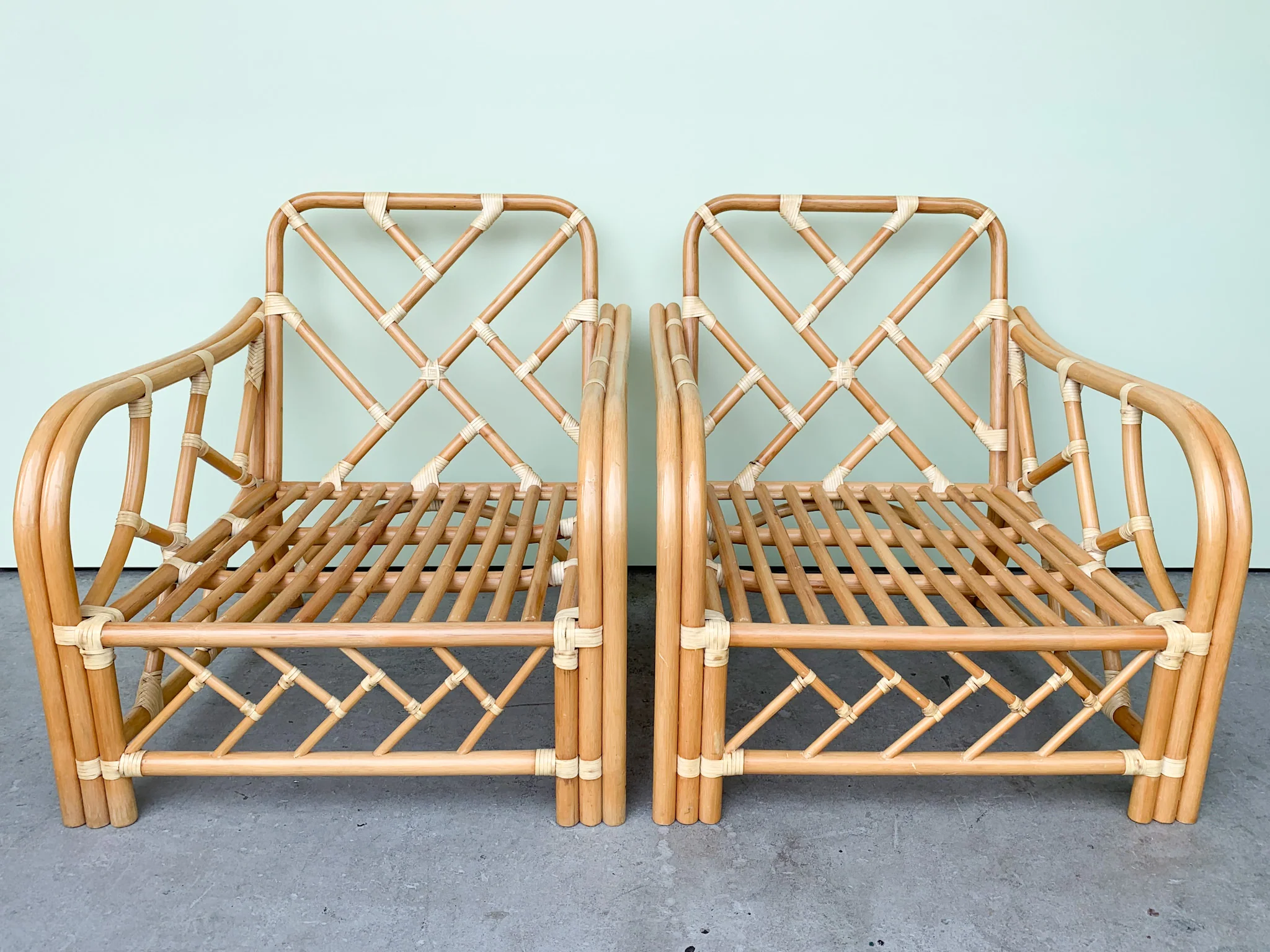 Pair of Rattan Chippendale Lounge Chairs - Image 2