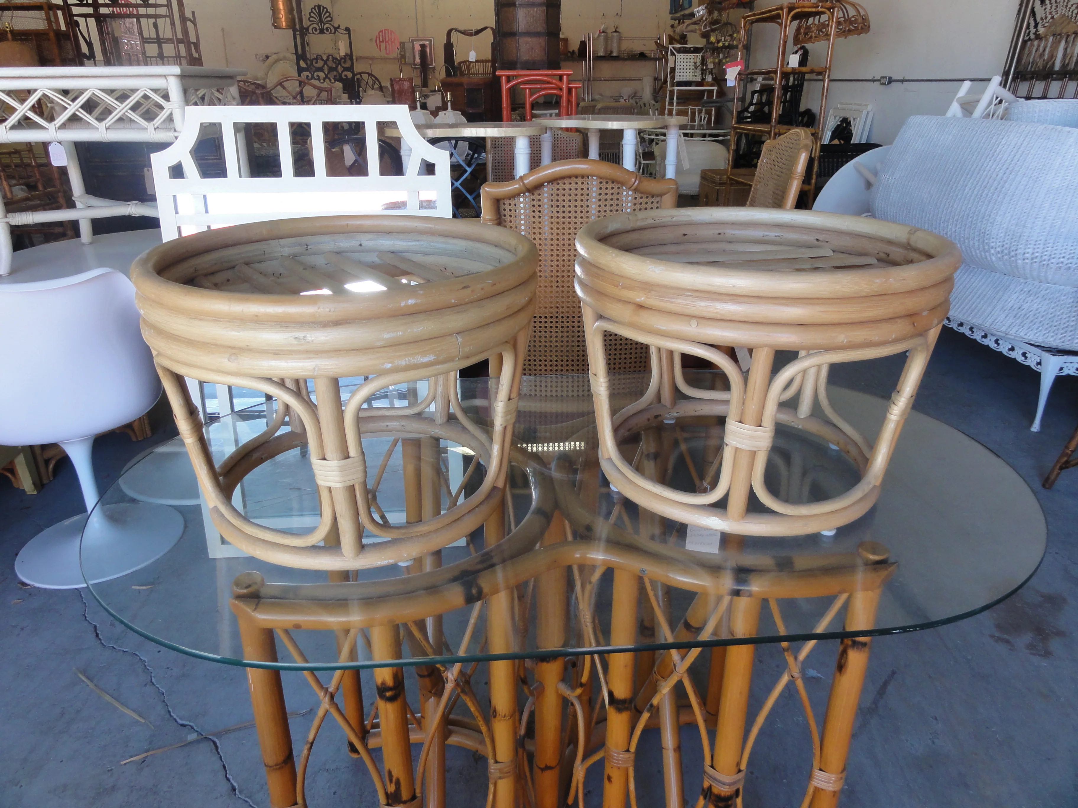 Pair of Rattan Ottomans - Image 2