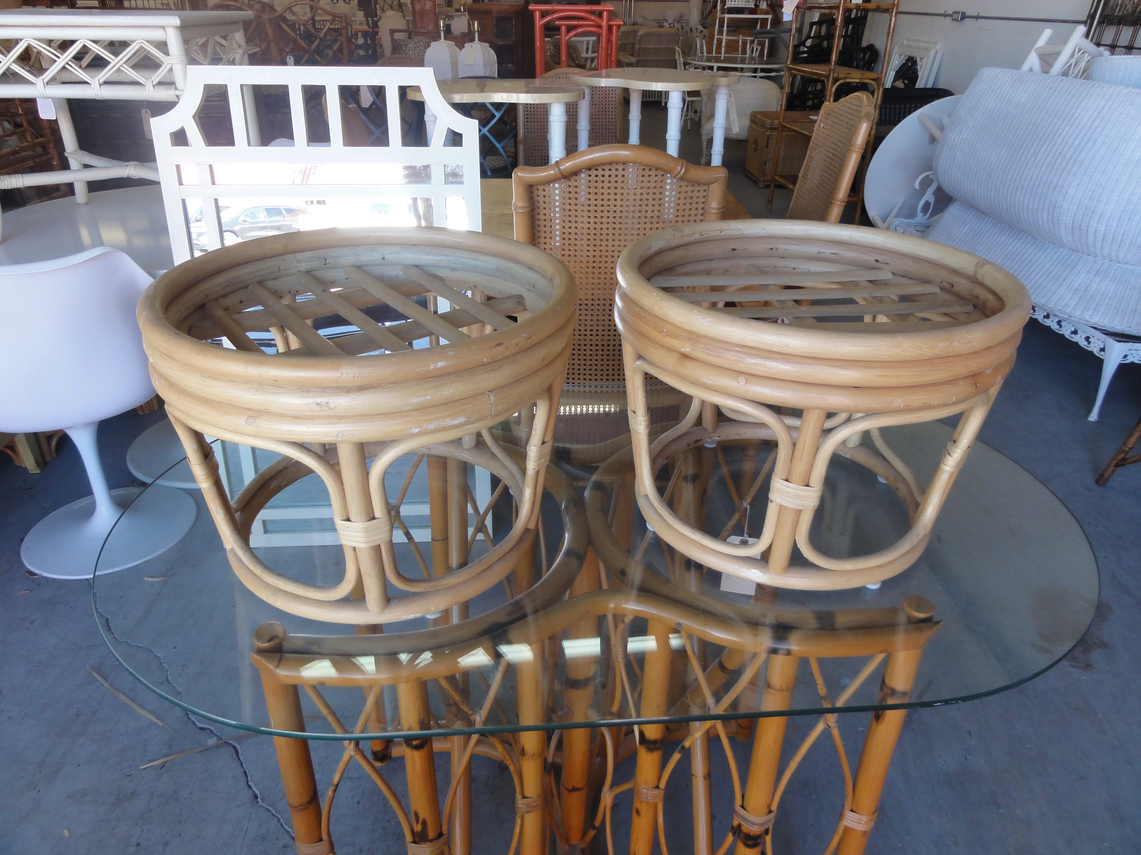 Pair of Rattan Ottomans - Image 3