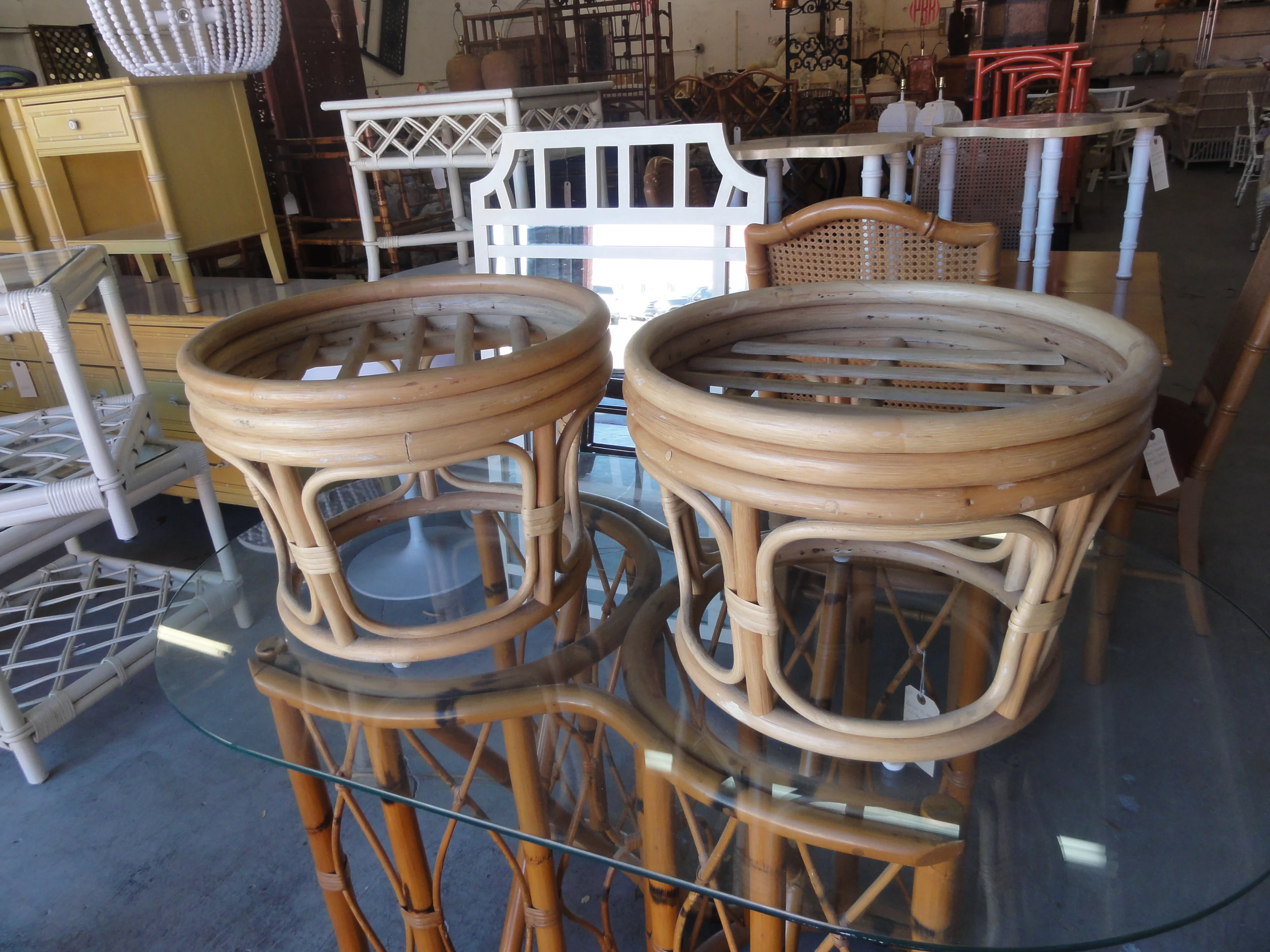 Pair of Rattan Ottomans - Image 4