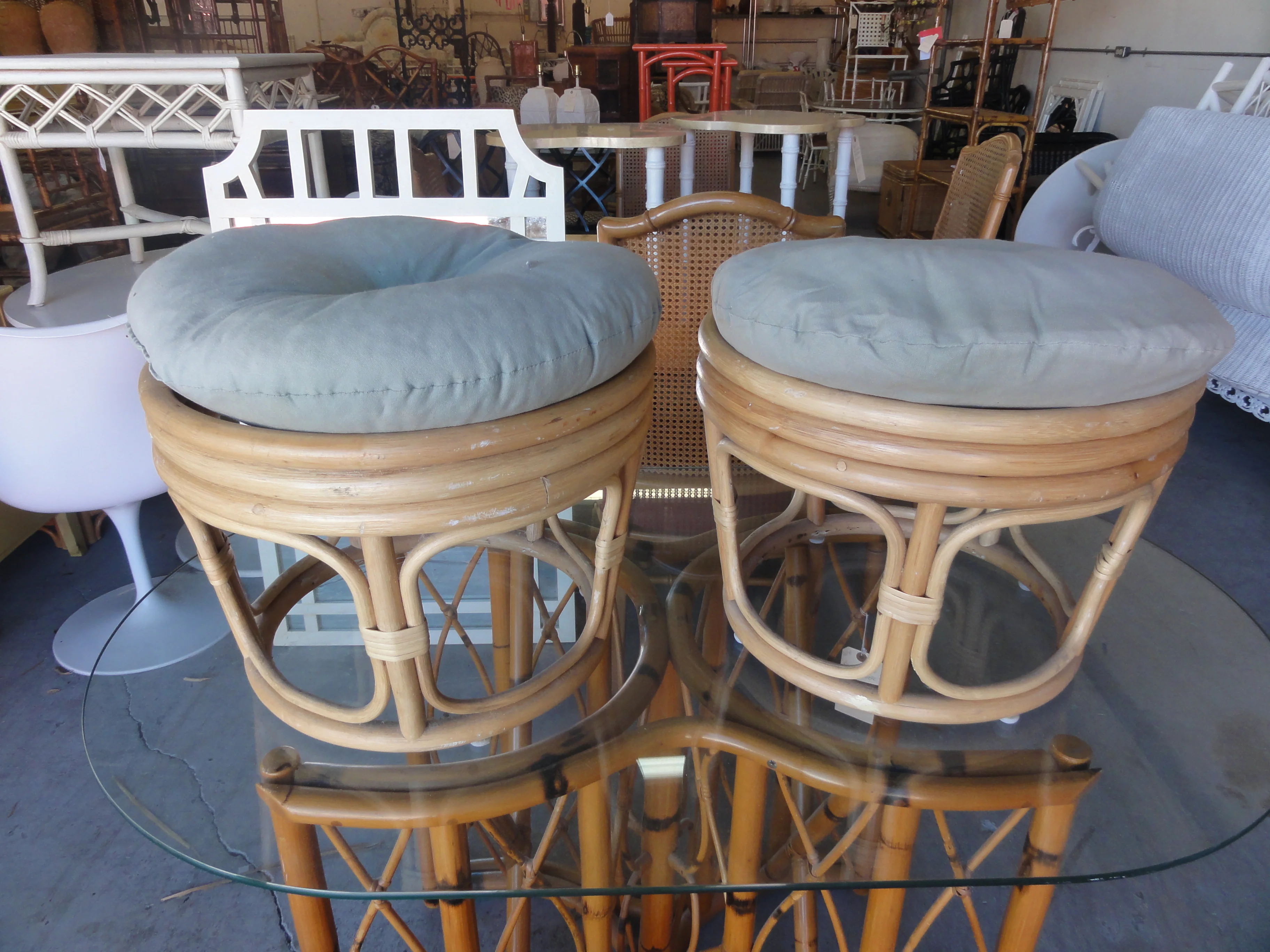 Pair of Rattan Ottomans - Image 5