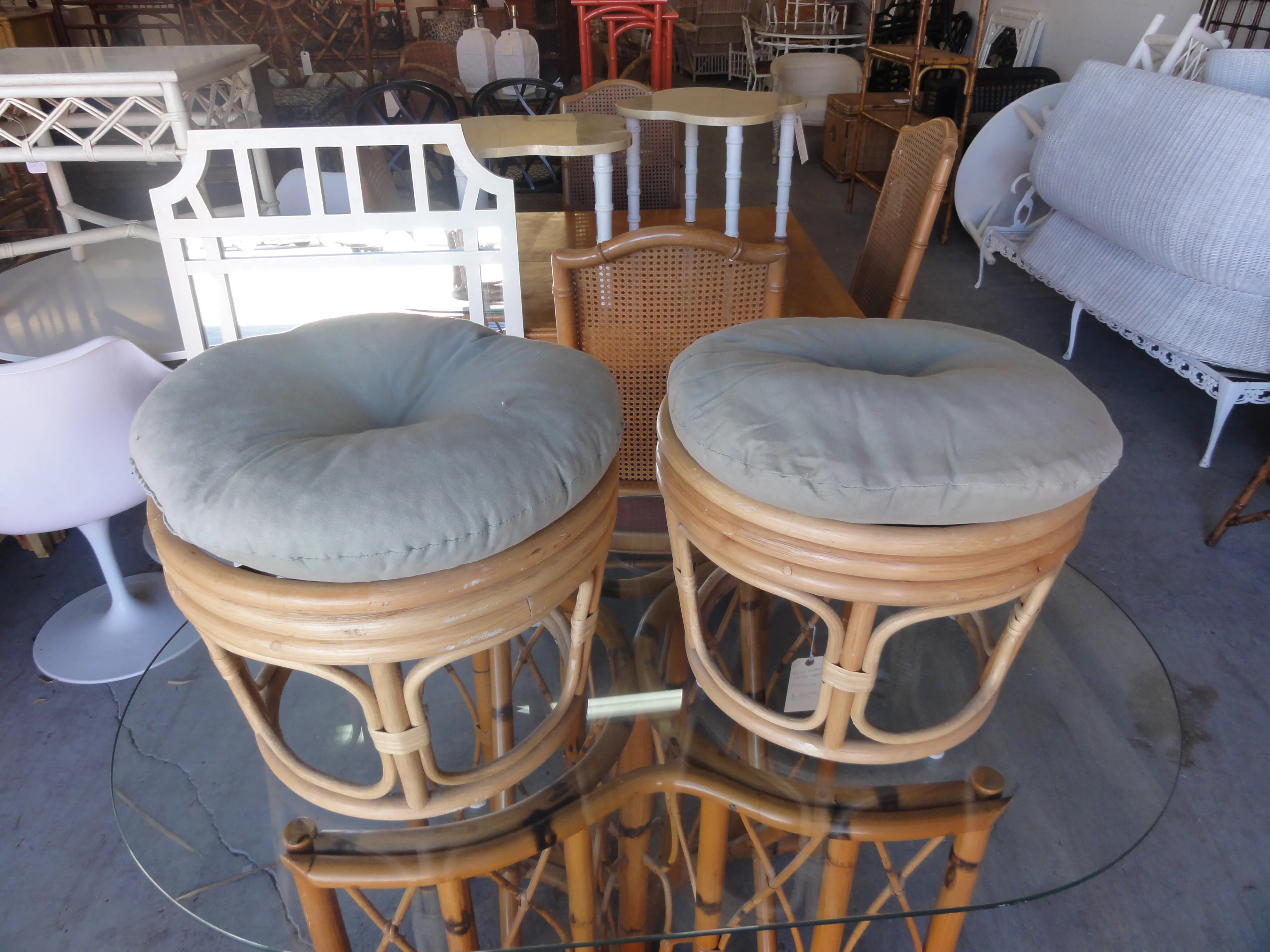 Pair of Rattan Ottomans - Image 6