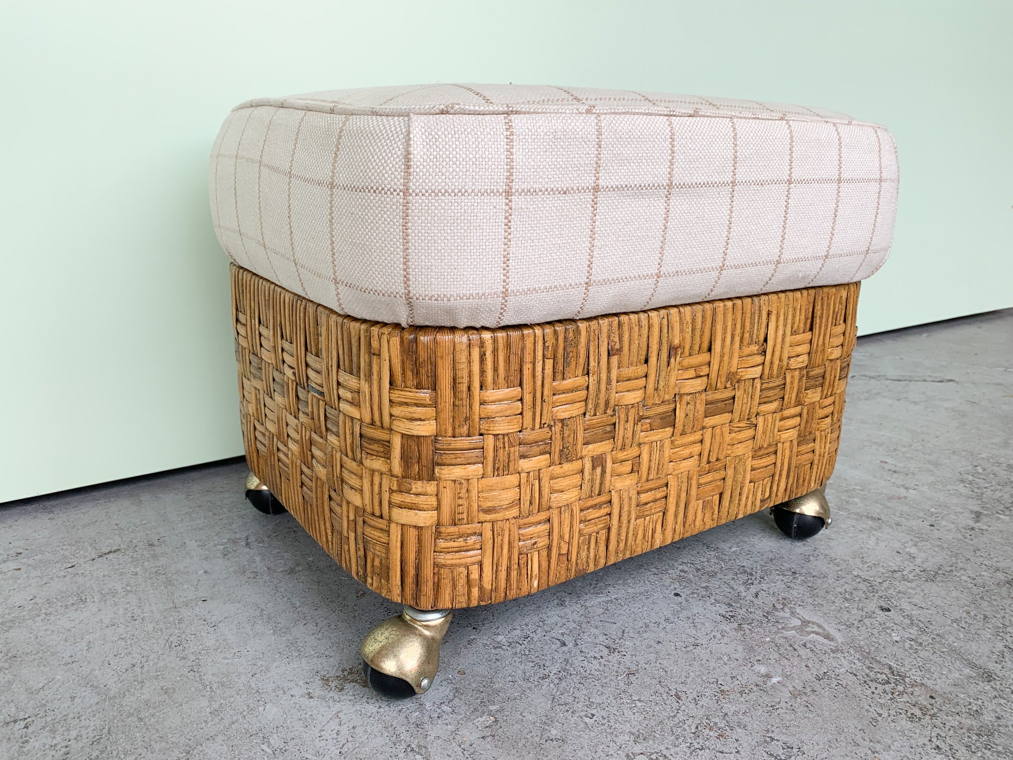 Pair of Rattan Ottomans on Coasters - Image 2