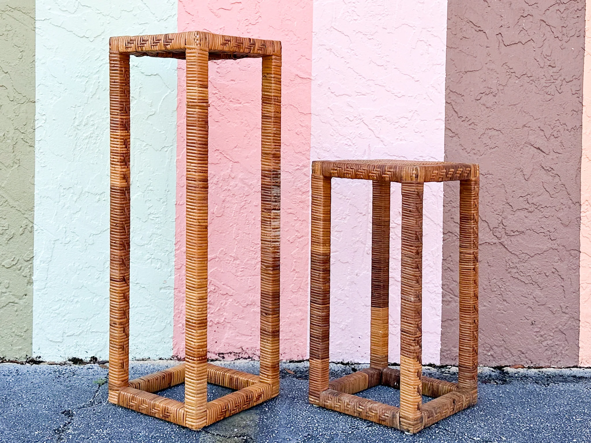 Pair of Rattan Wrapped Plant Stands - Image 13