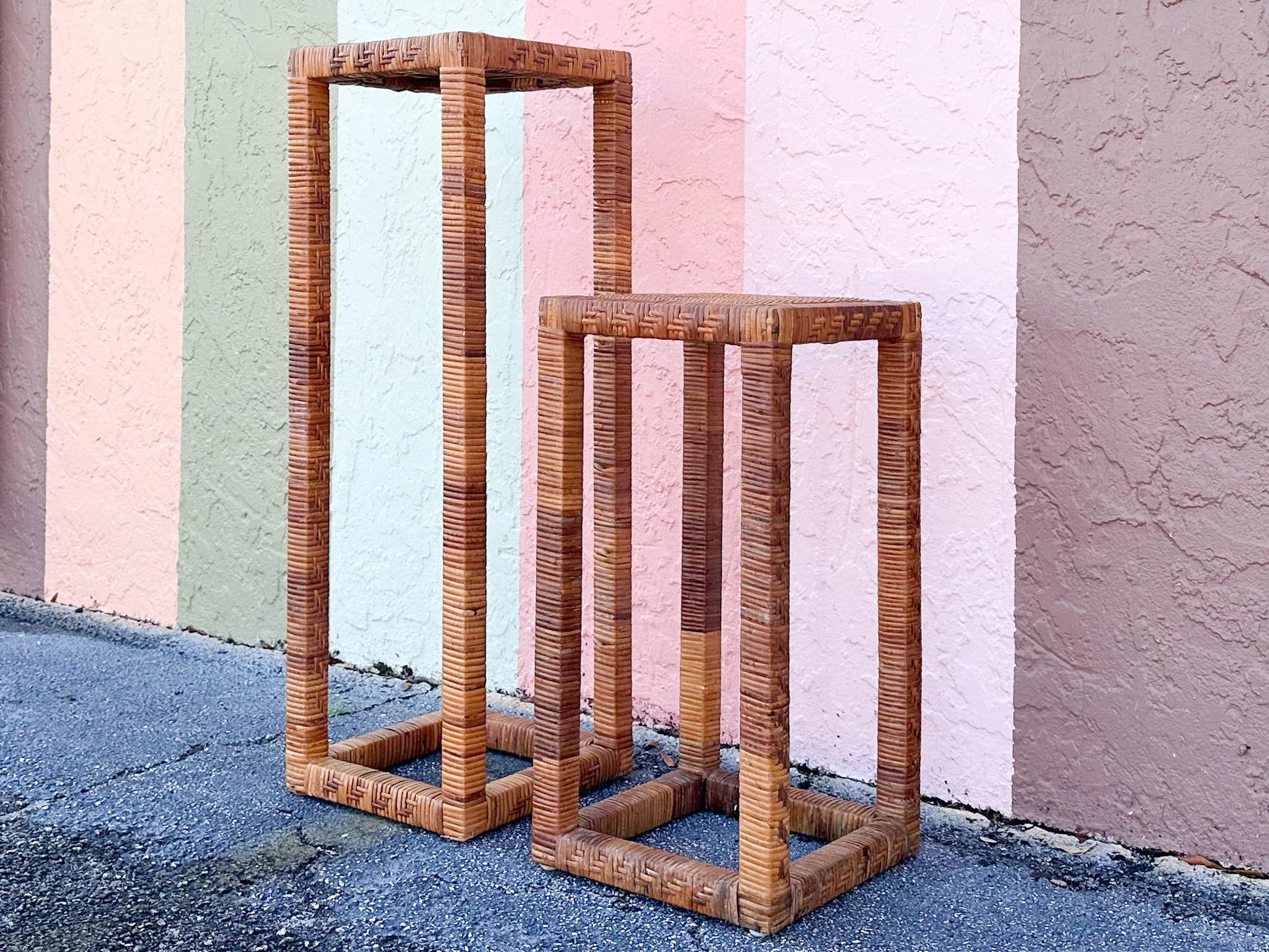 Pair of Rattan Wrapped Plant Stands - Image 9