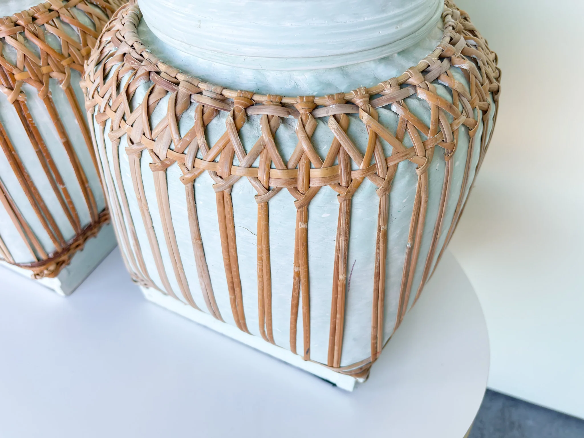 Pair of Rattan Wrapped Plaster Lamps - Image 5