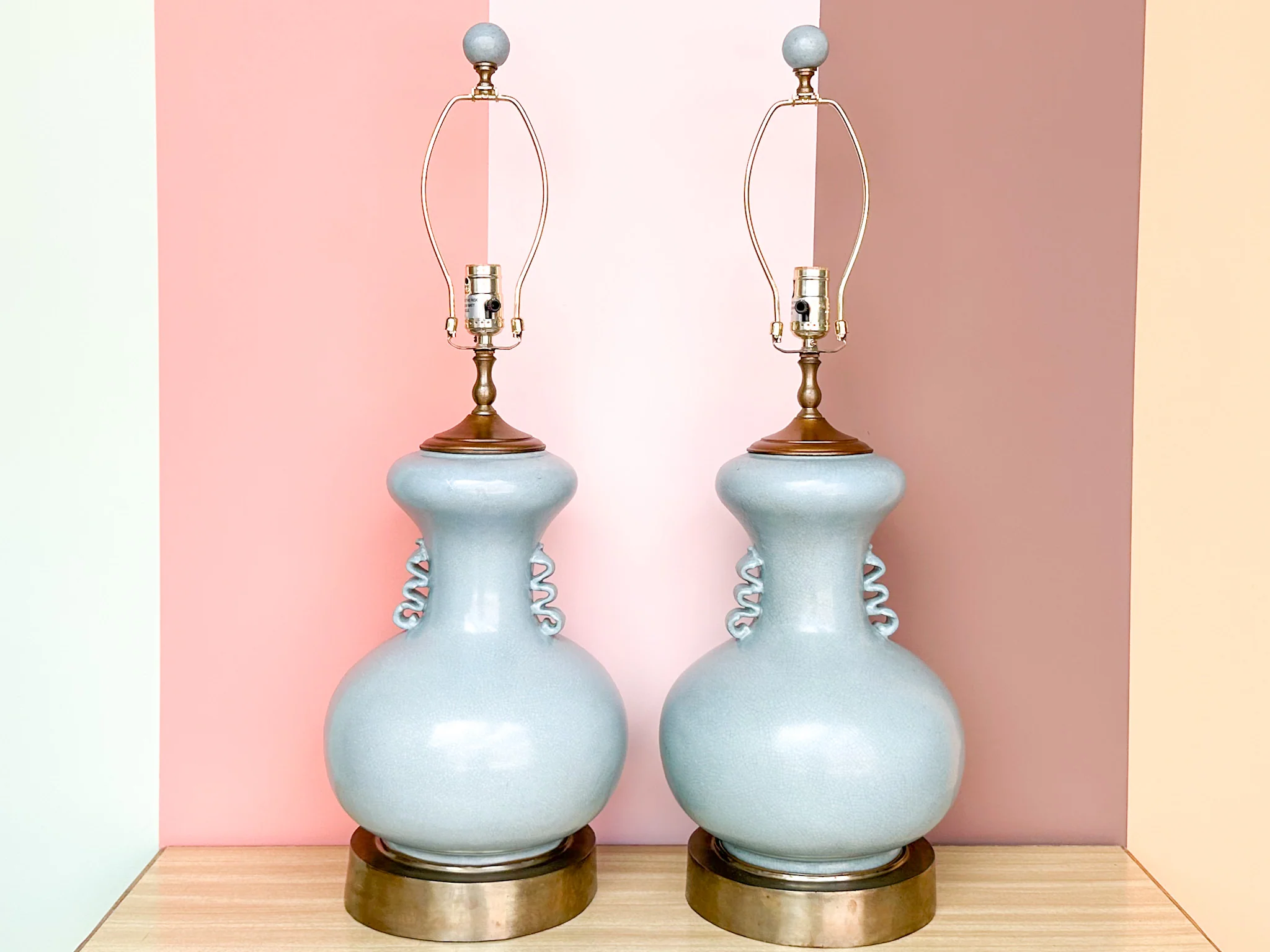 Pair of Sea Blue Crackle Lamps - Image 2
