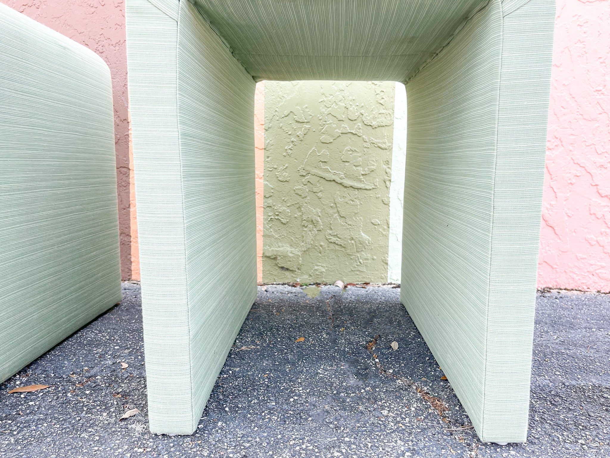 Warehouse Wednesday: Pair of Seafoam Upholstered Side Tables - Image 2
