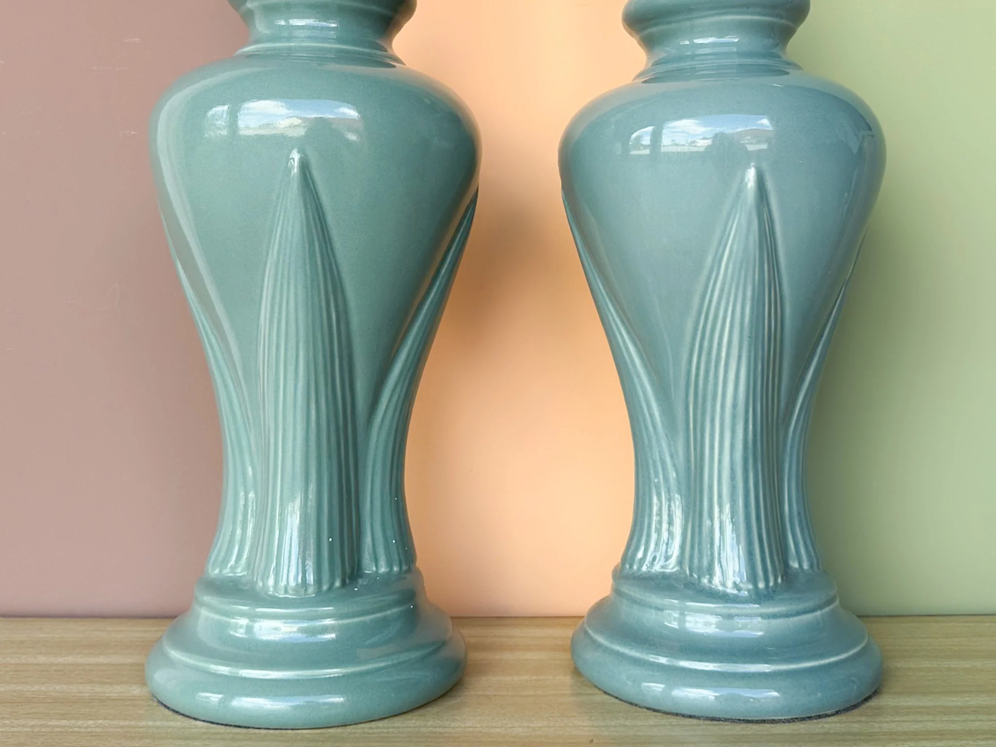 Pair of Seafoam Palm Leaf Lamps - Image 3