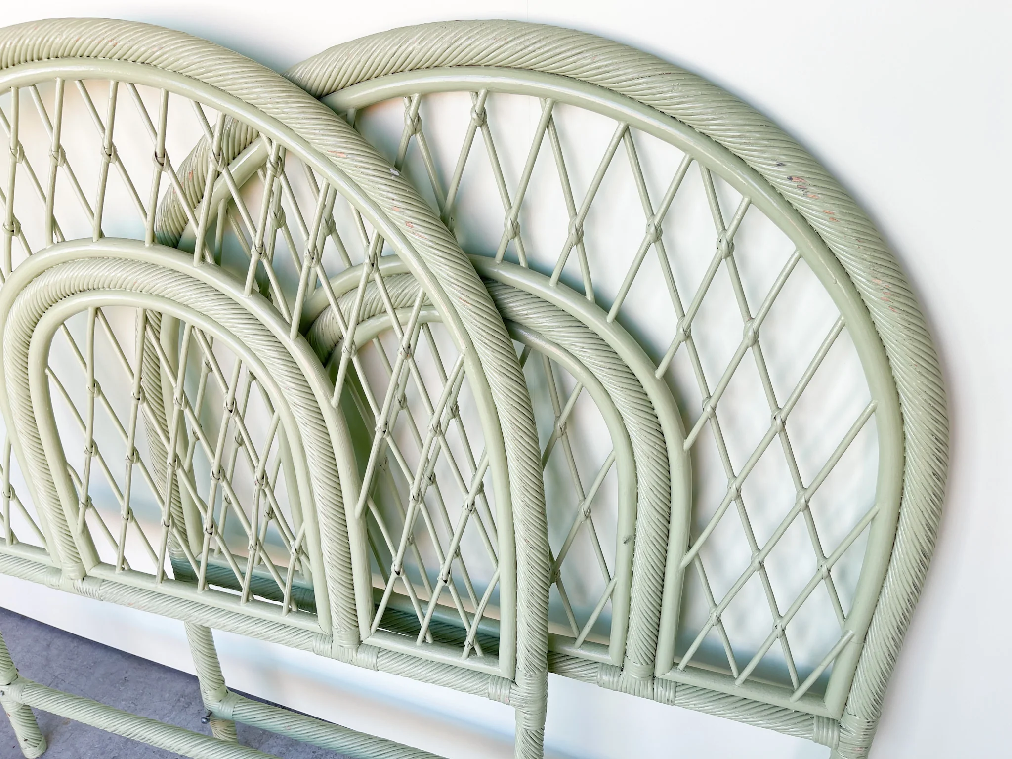 Pair of Seafoam Rattan Twin Headboards - Image 2