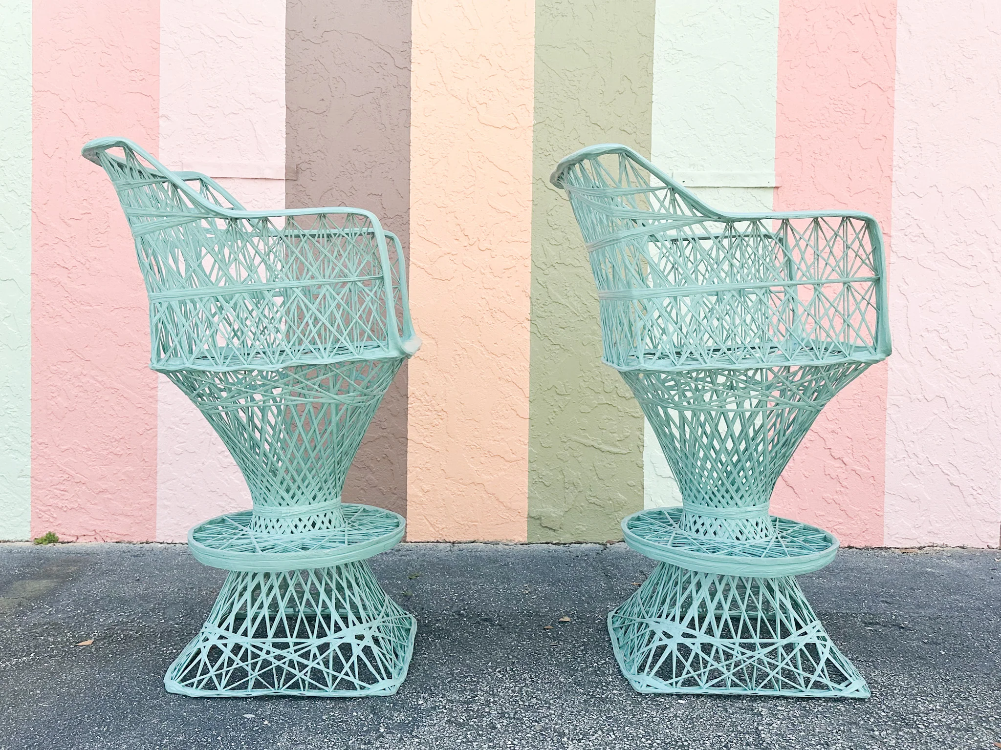 Pair of Seafoam Webspun Bar Stools - Image 3