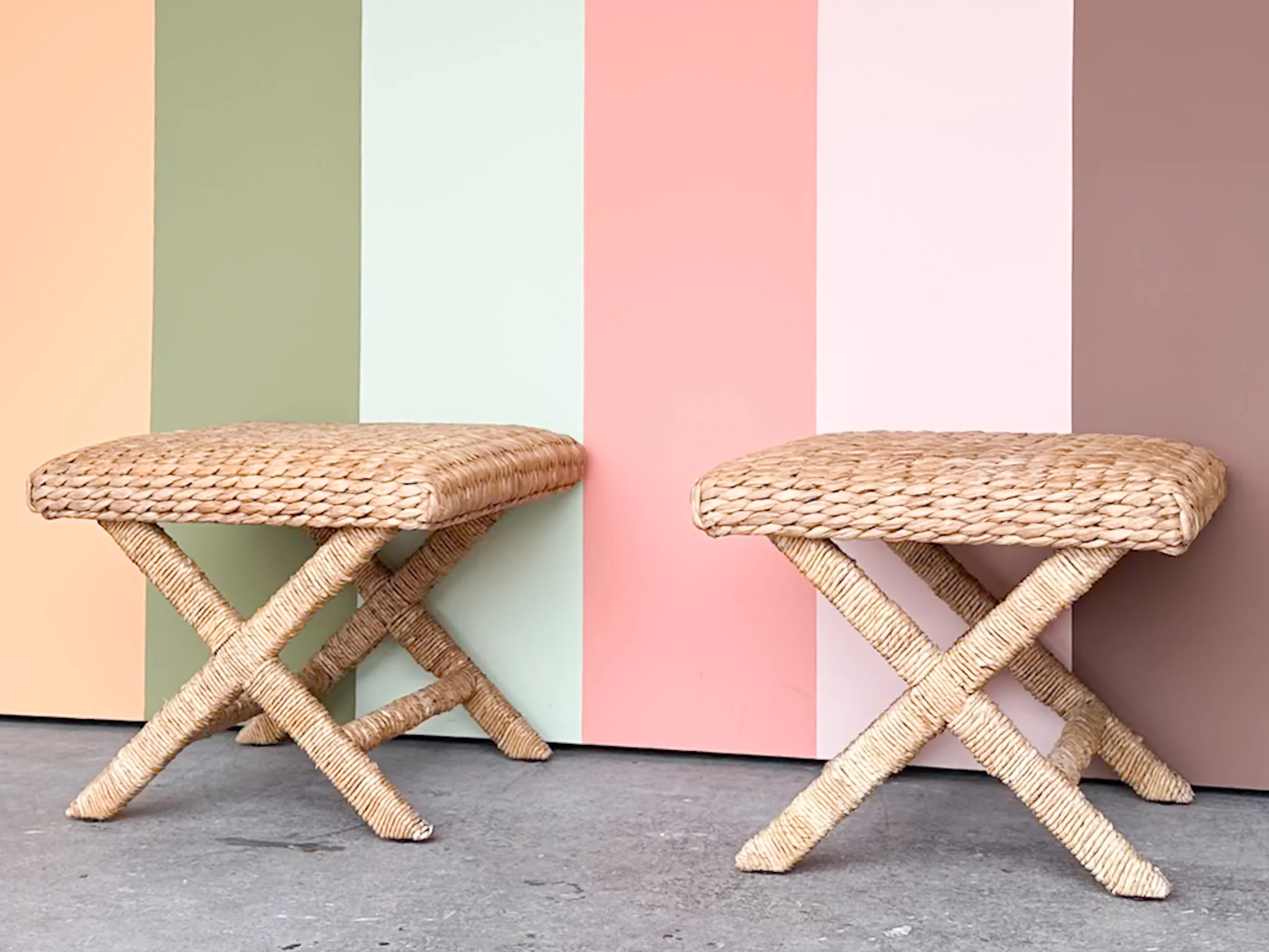 Pair of Seagrass X Benches - Image 3
