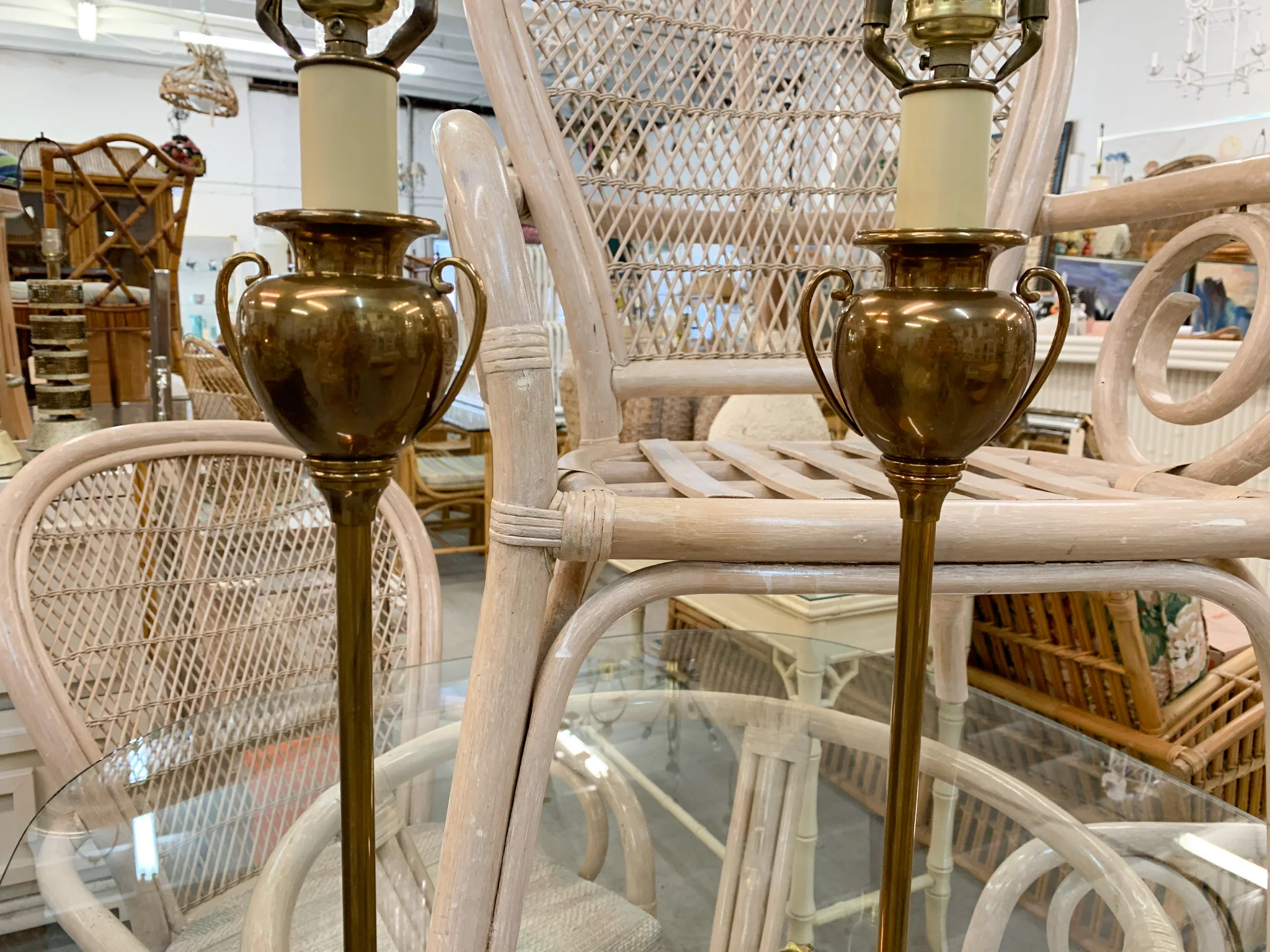 Pair of Skinny Brass Urn Lamps - Image 2