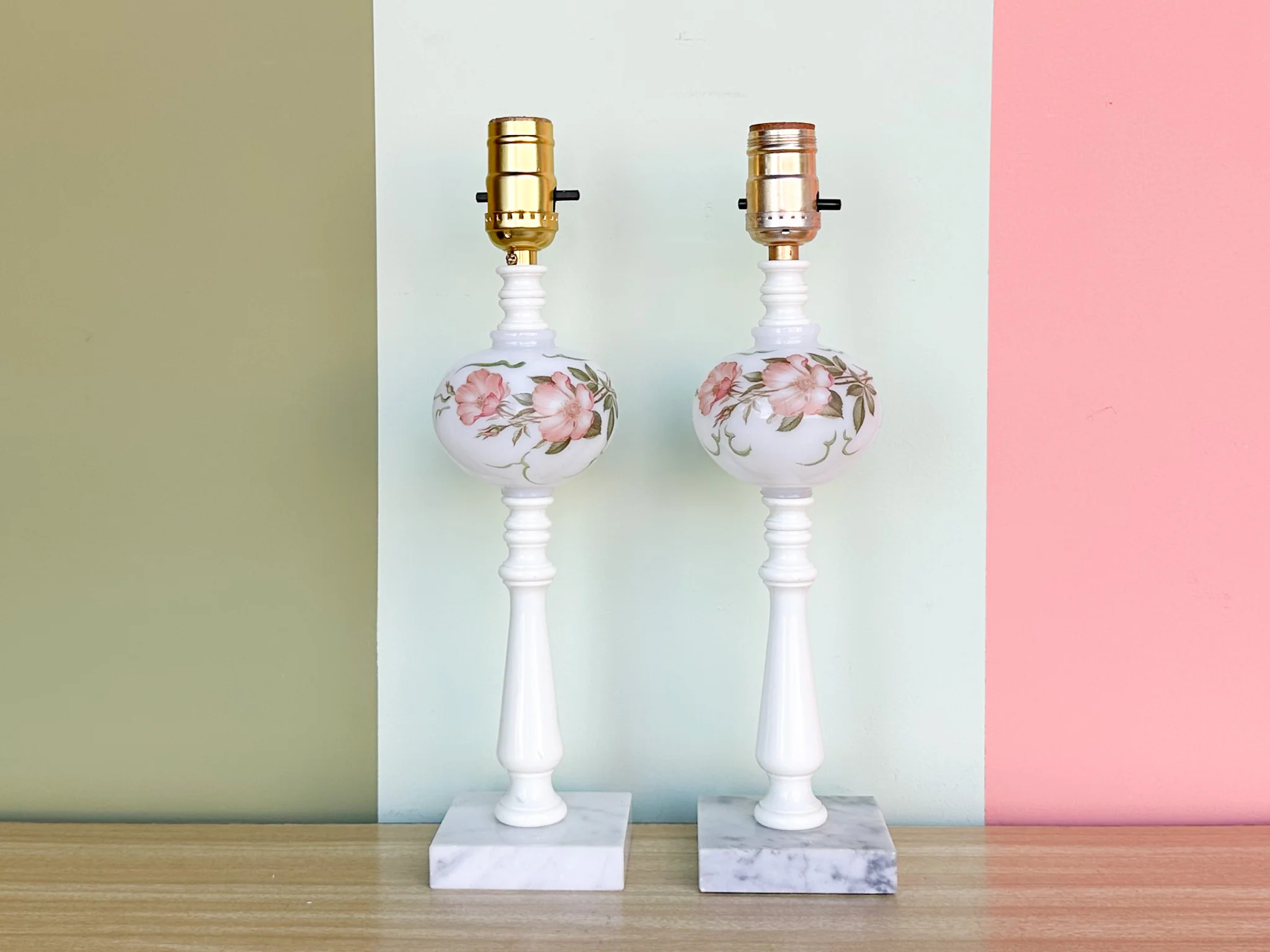 Pair of Small Granny Chic Rose Lamps - Image 2