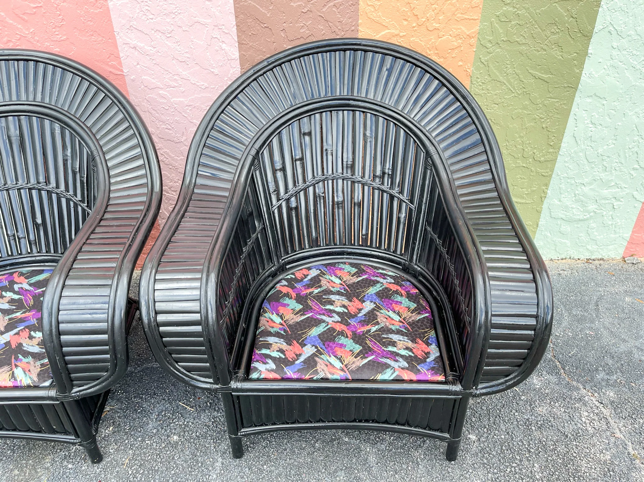 Pair of Split Bamboo Chairs and Ottoman - Image 7