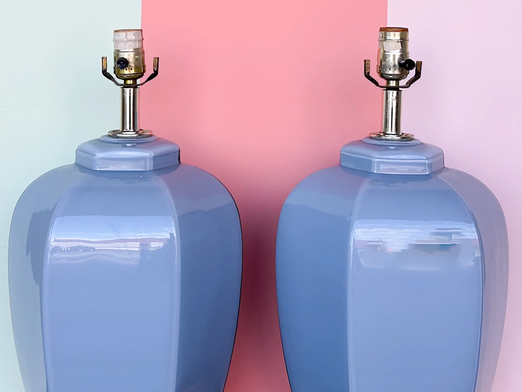 Pair of Steel Blue Glass Lamps - Image 4