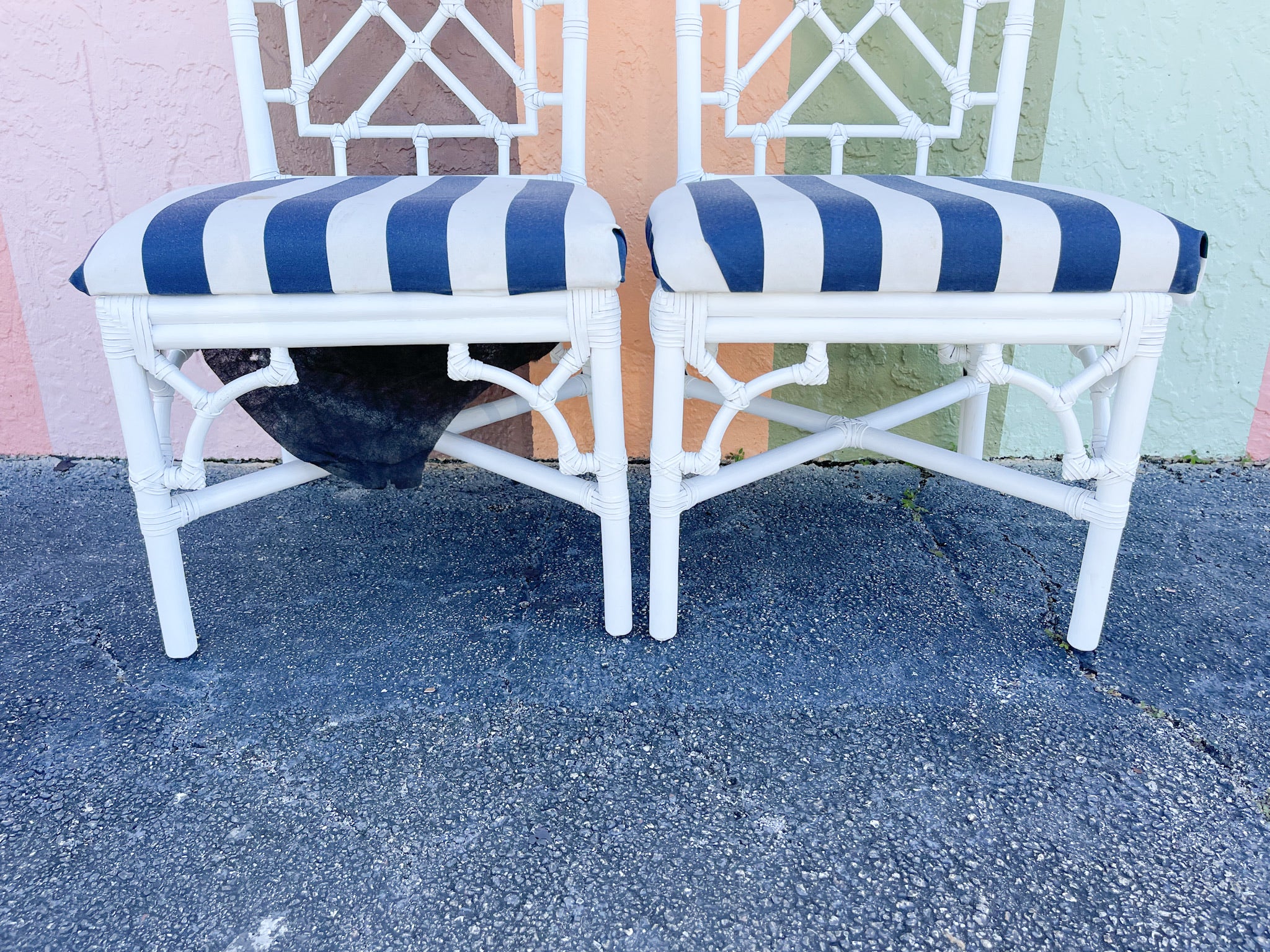 Pair of Striped Rattan Chairs - Image 4