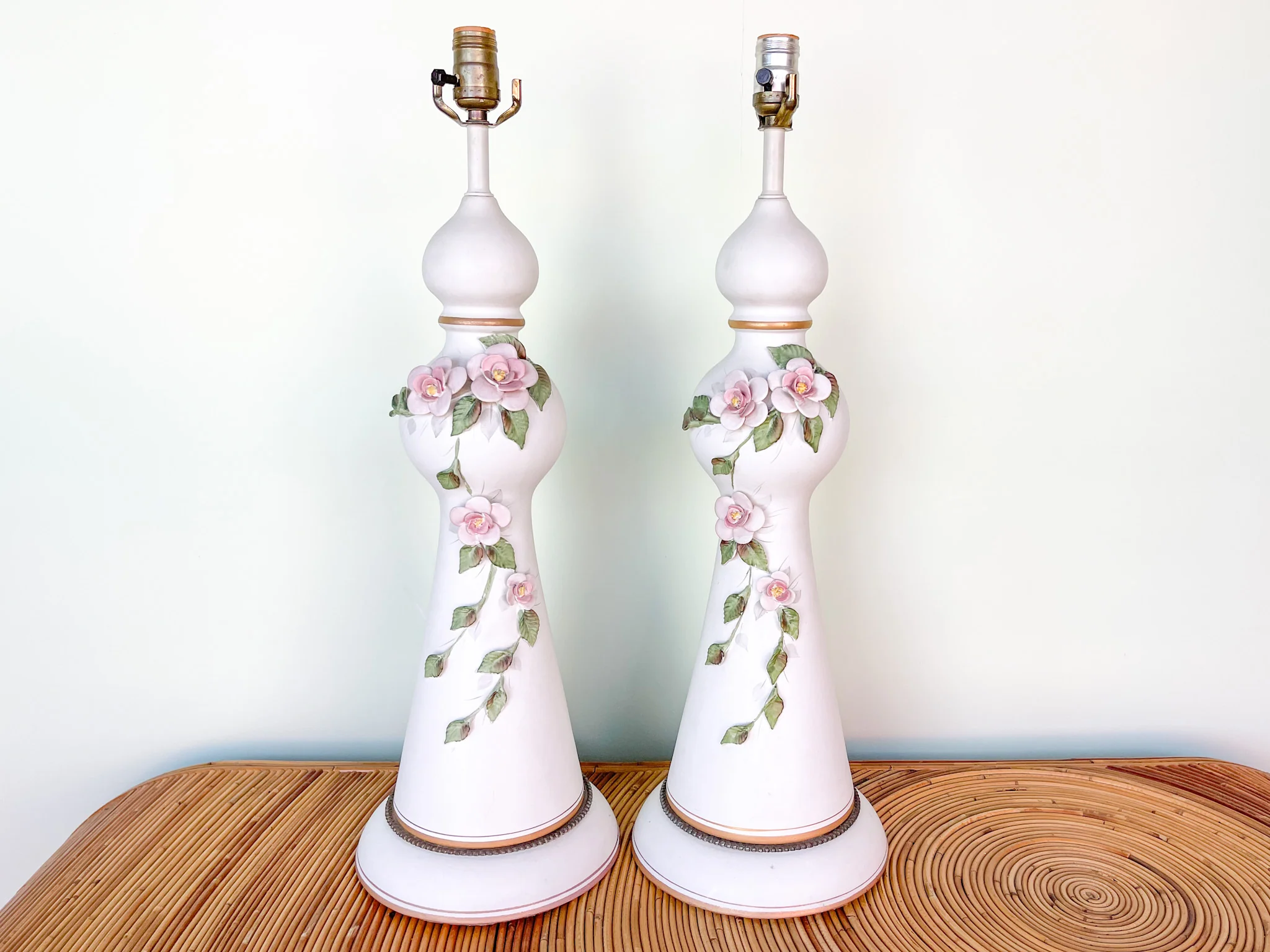 Pair of Sweet Porcelain Floral Lamps