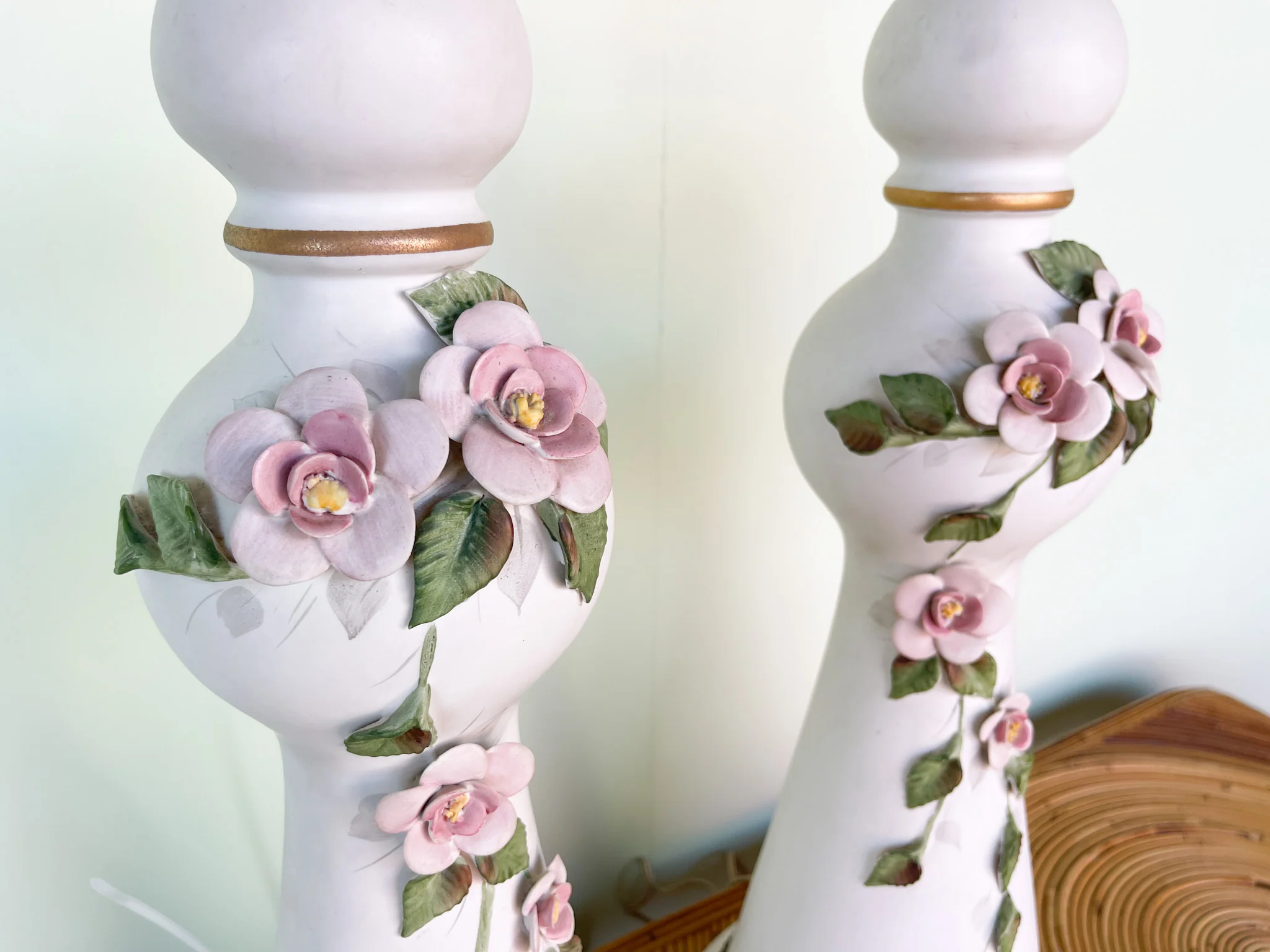 Pair of Sweet Porcelain Floral Lamps - Image 3
