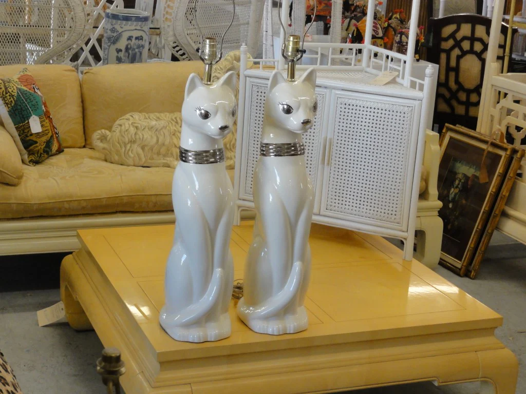 Pair of Tall Glammy Ceramic Cat Lamps - Image 4