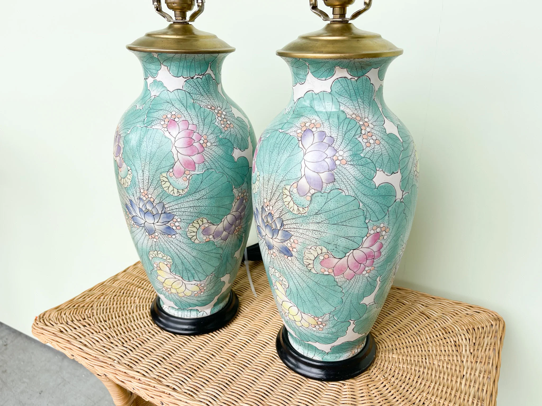 Pair of Teal Lotus Lamps - Image 2
