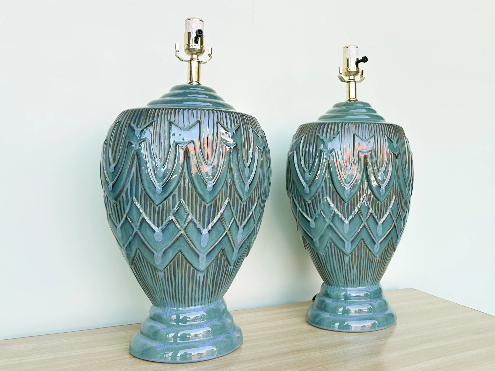 Pair of Teal MCM Swag Lamps - Image 2