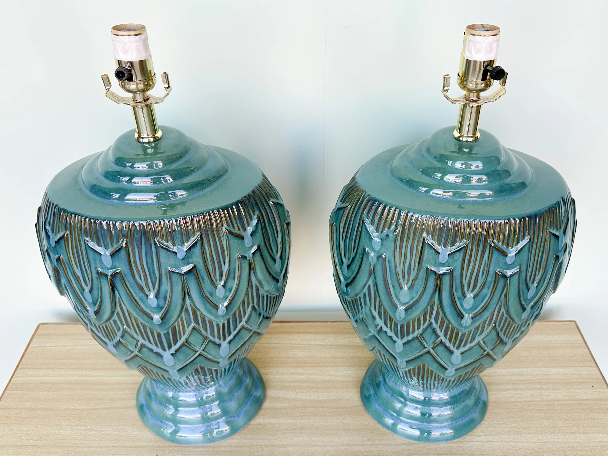 Pair of Teal MCM Swag Lamps - Image 3