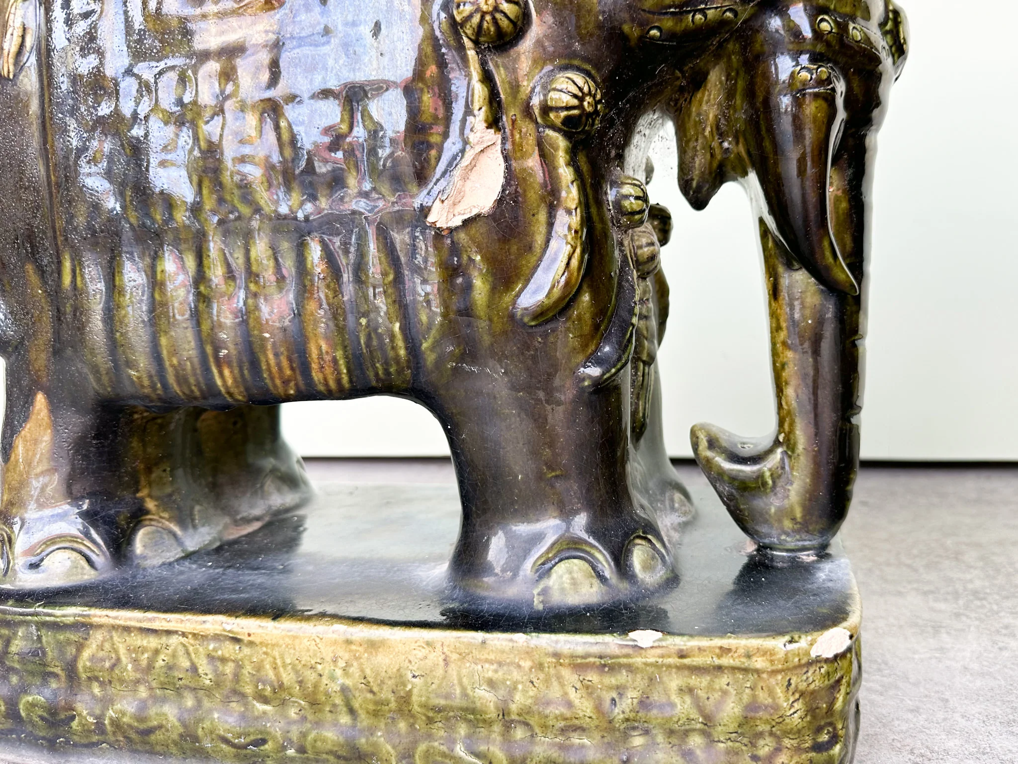 Pair of Terracotta Olive Green Elephant Garden Seats - Image 13