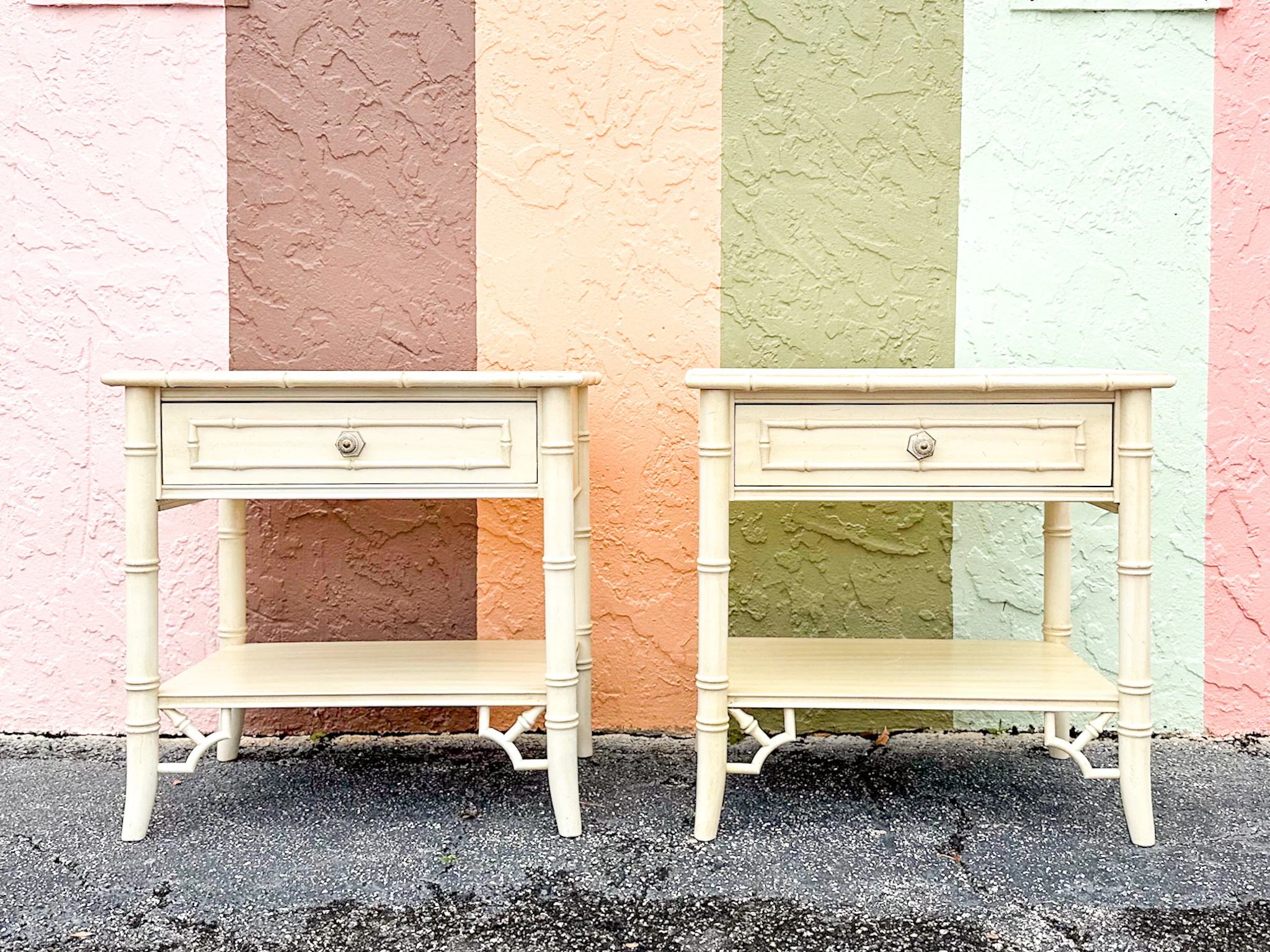 Pair of Thomasville Faux Bamboo Nightstands
