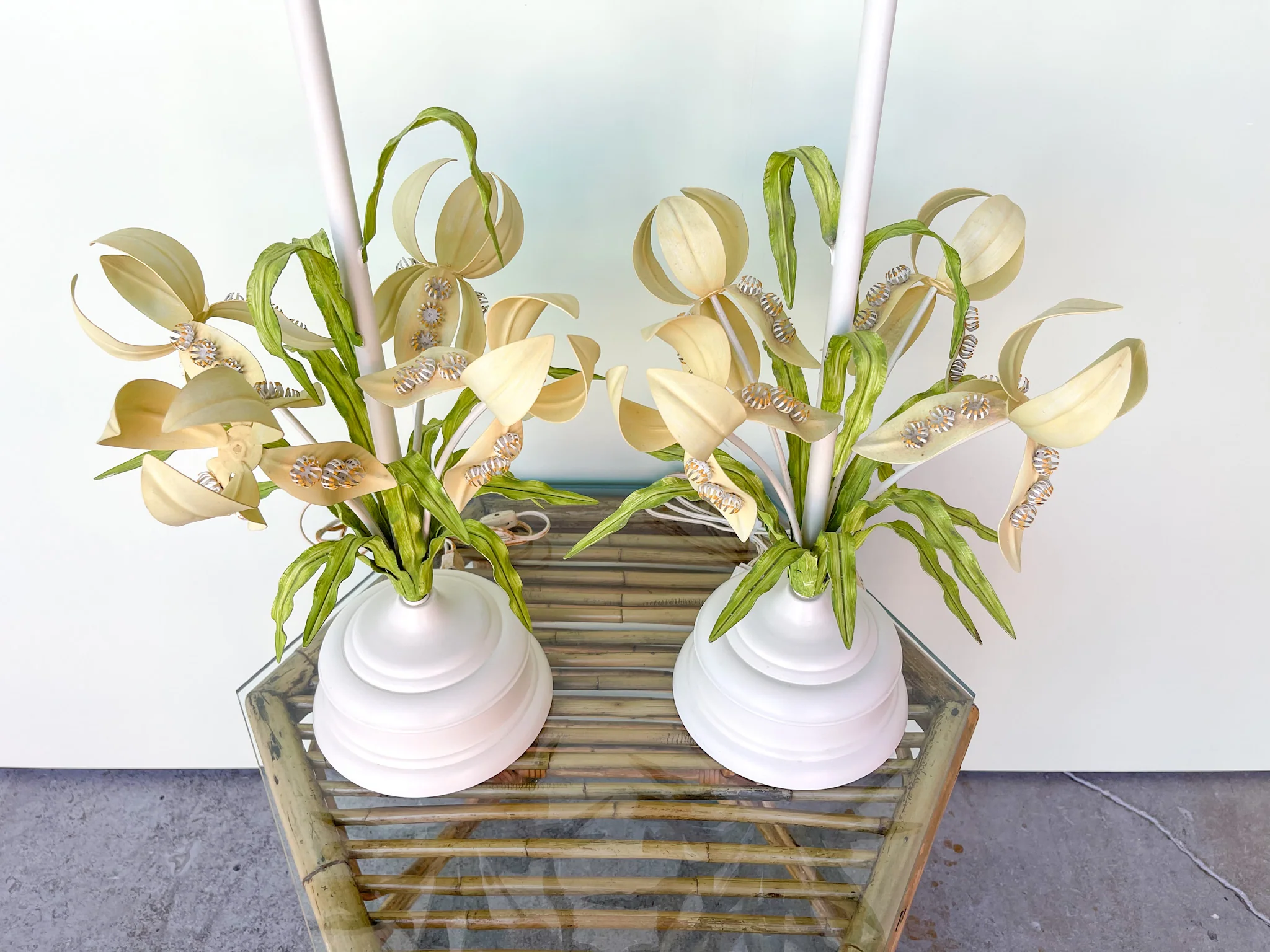 Pair of Tole Floral Lamps - Image 3