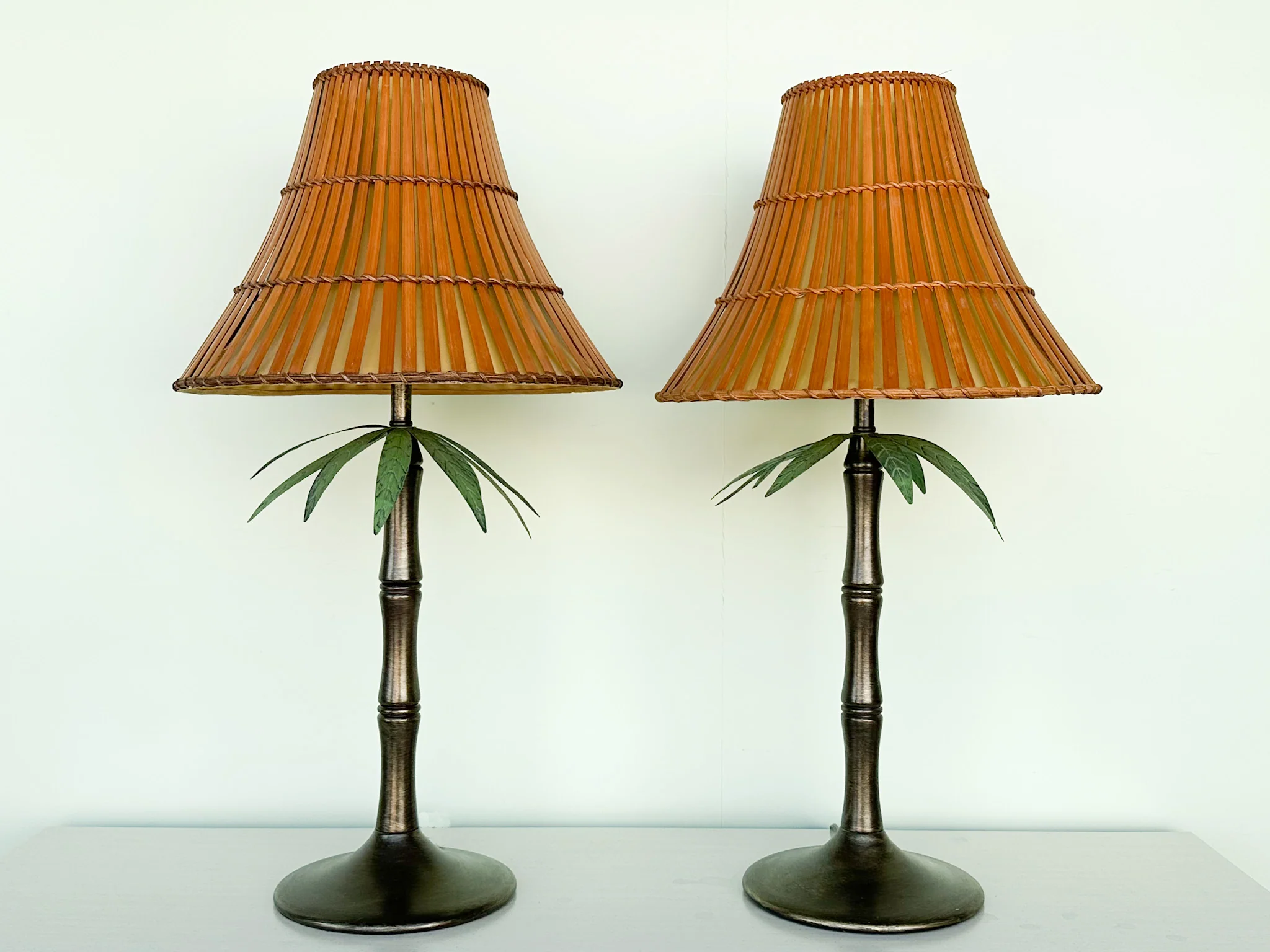 Pair of Tole Palm Tree Lamps