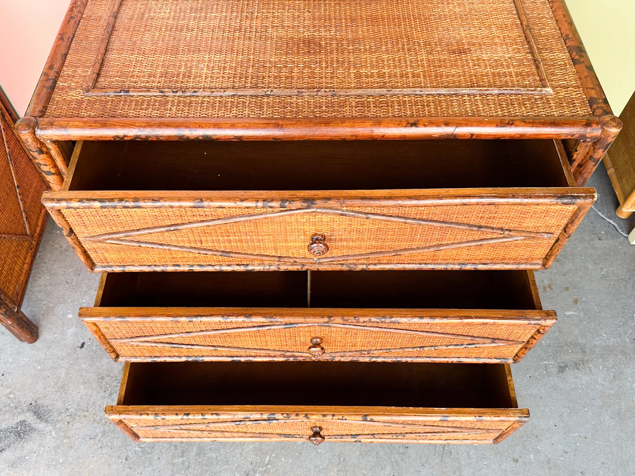 Pair of Tortoiseshell Bamboo Oversized Nightstands by Ralph Lauren - Image 7