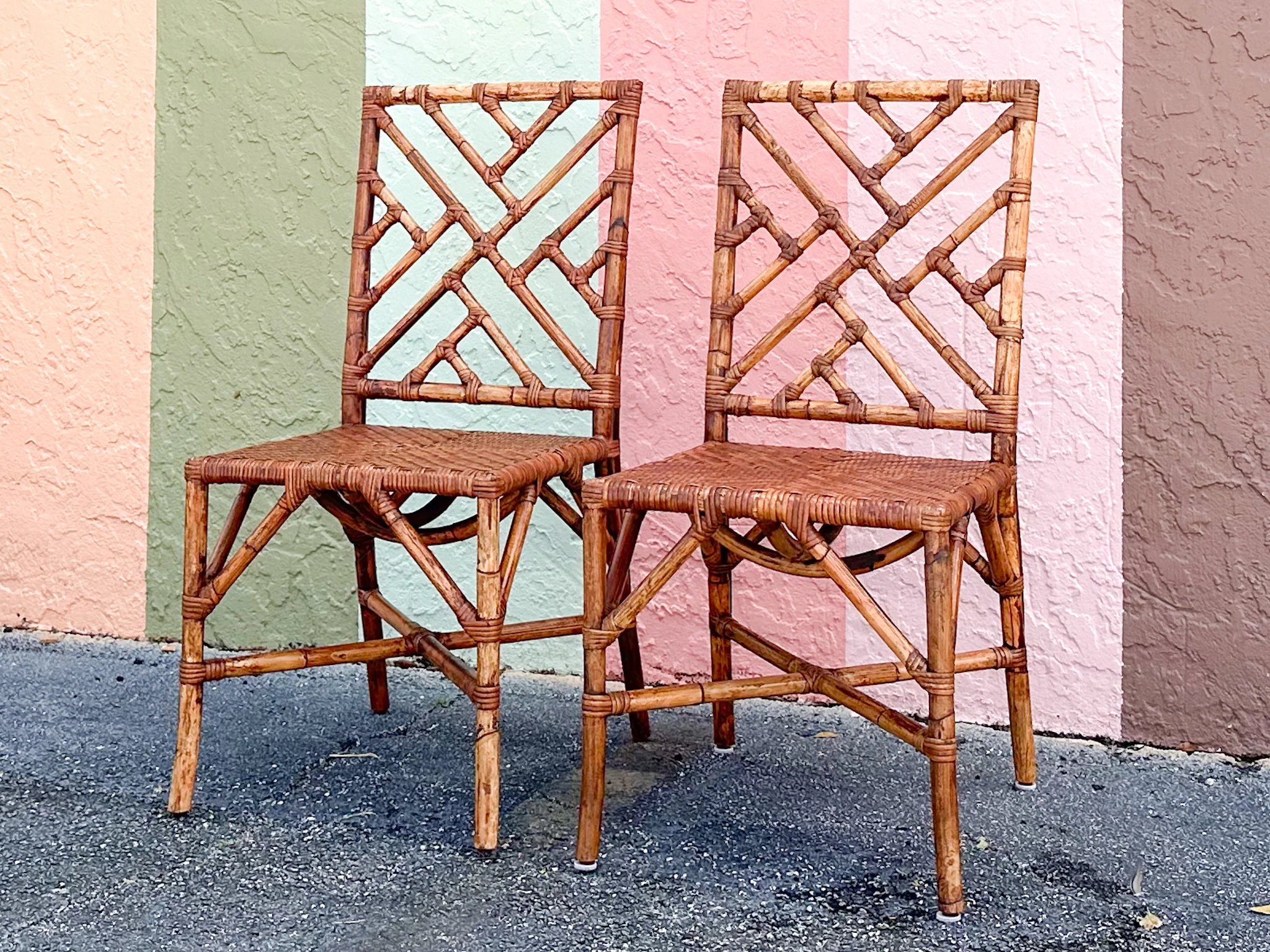 Pair of Tortoiseshell Rattan Chippendale Chairs - Image 2