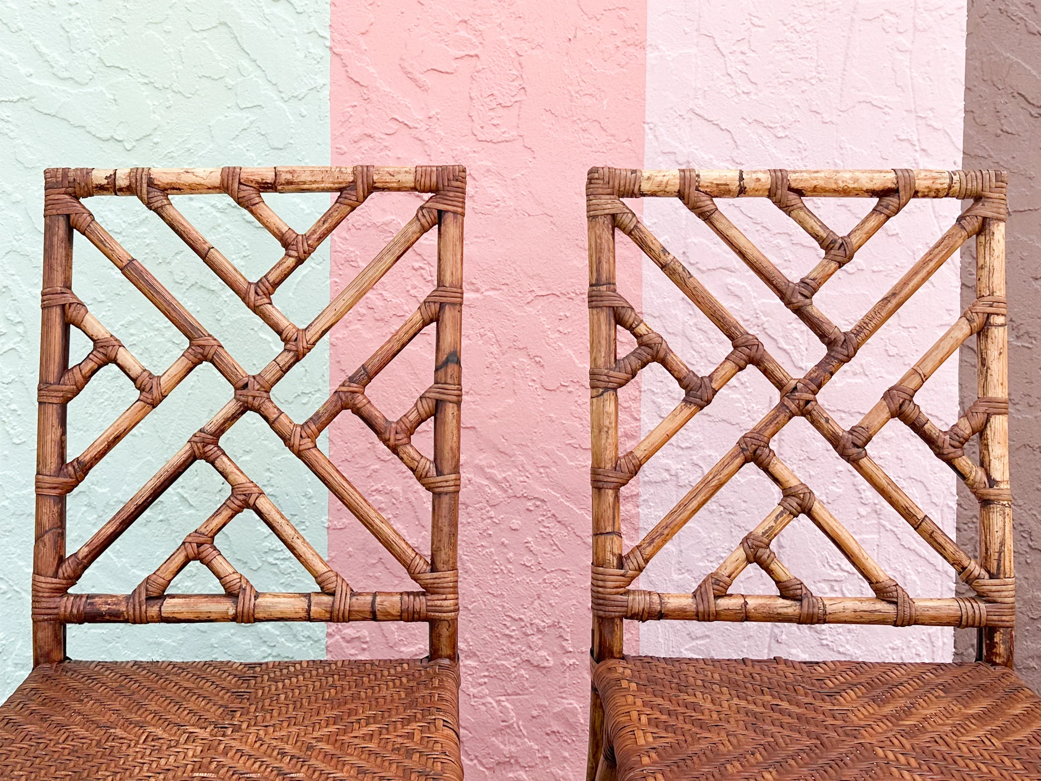 Pair of Tortoiseshell Rattan Chippendale Chairs - Image 3