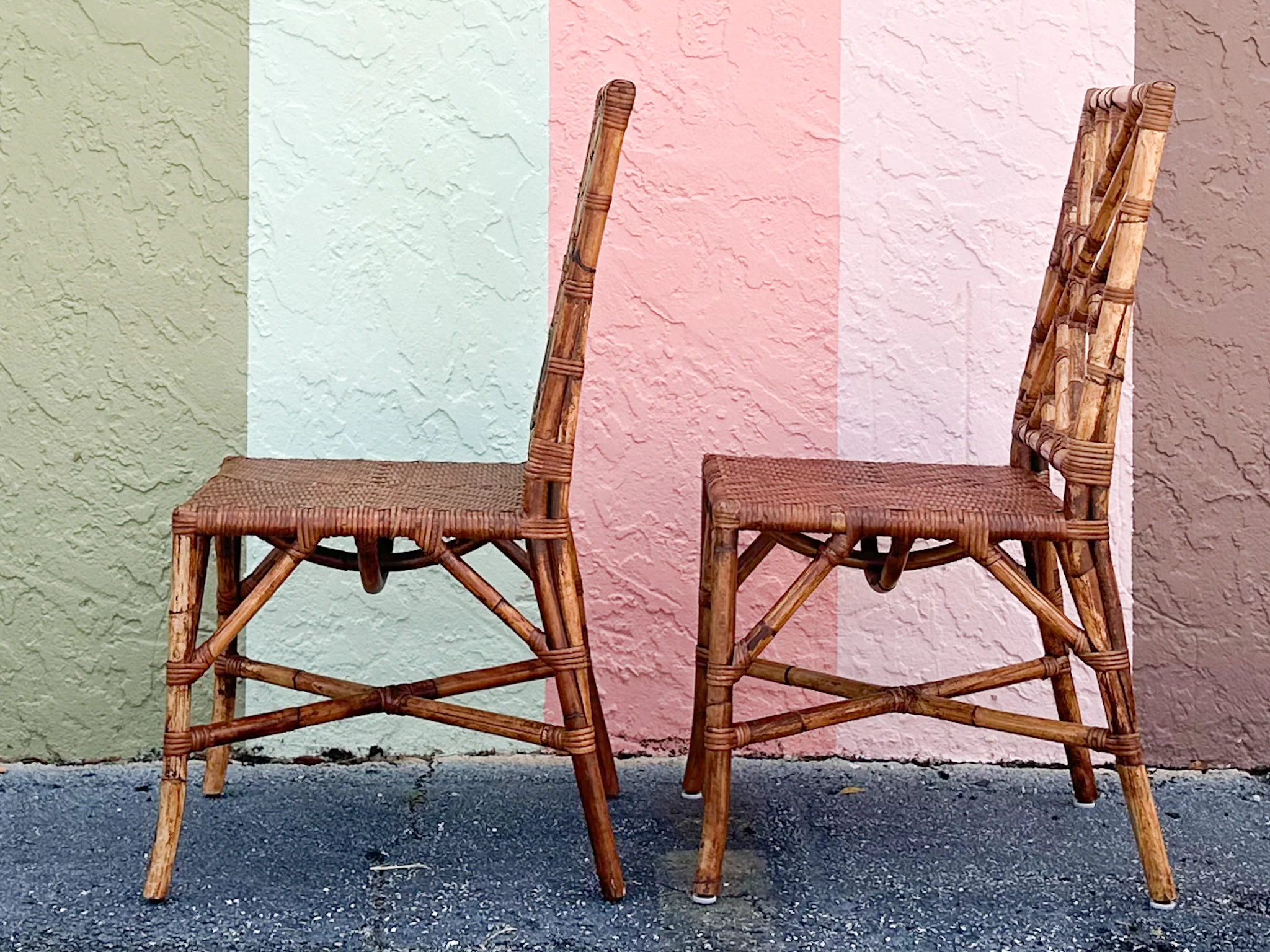 Pair of Tortoiseshell Rattan Chippendale Chairs - Image 8
