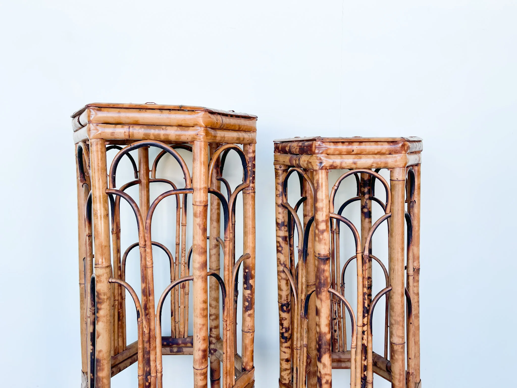 Pair of Tortoiseshell Rattan Plant Stands - Image 5