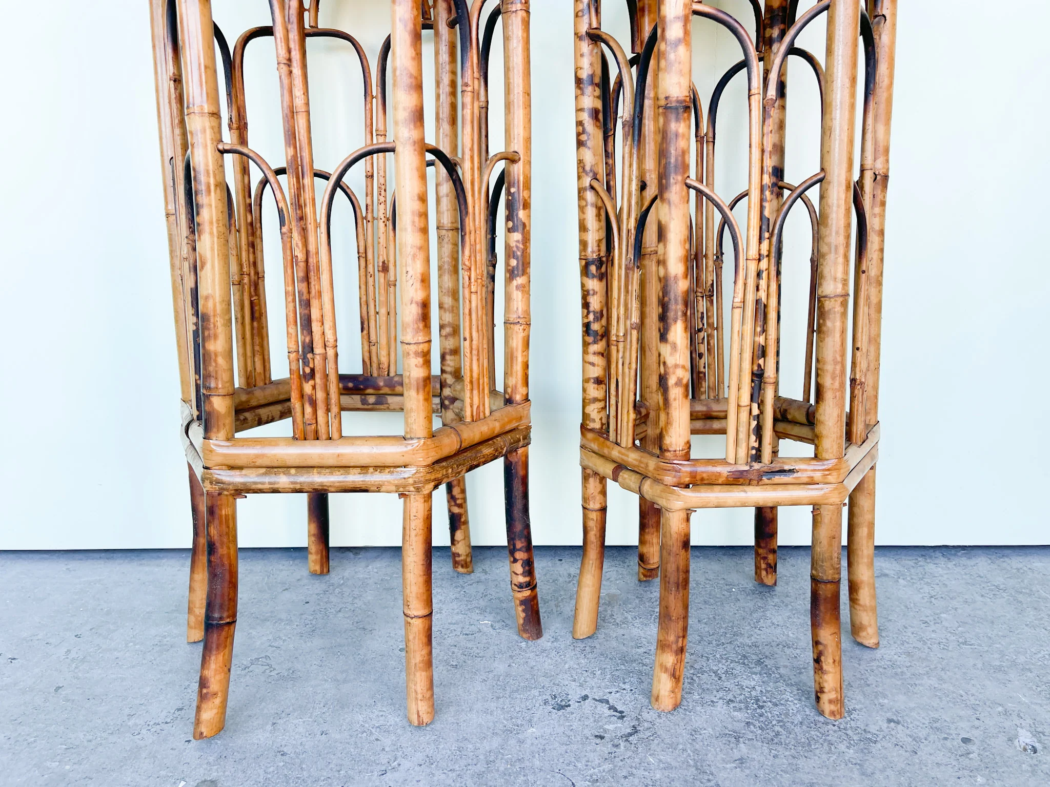 Pair of Tortoiseshell Rattan Plant Stands - Image 6